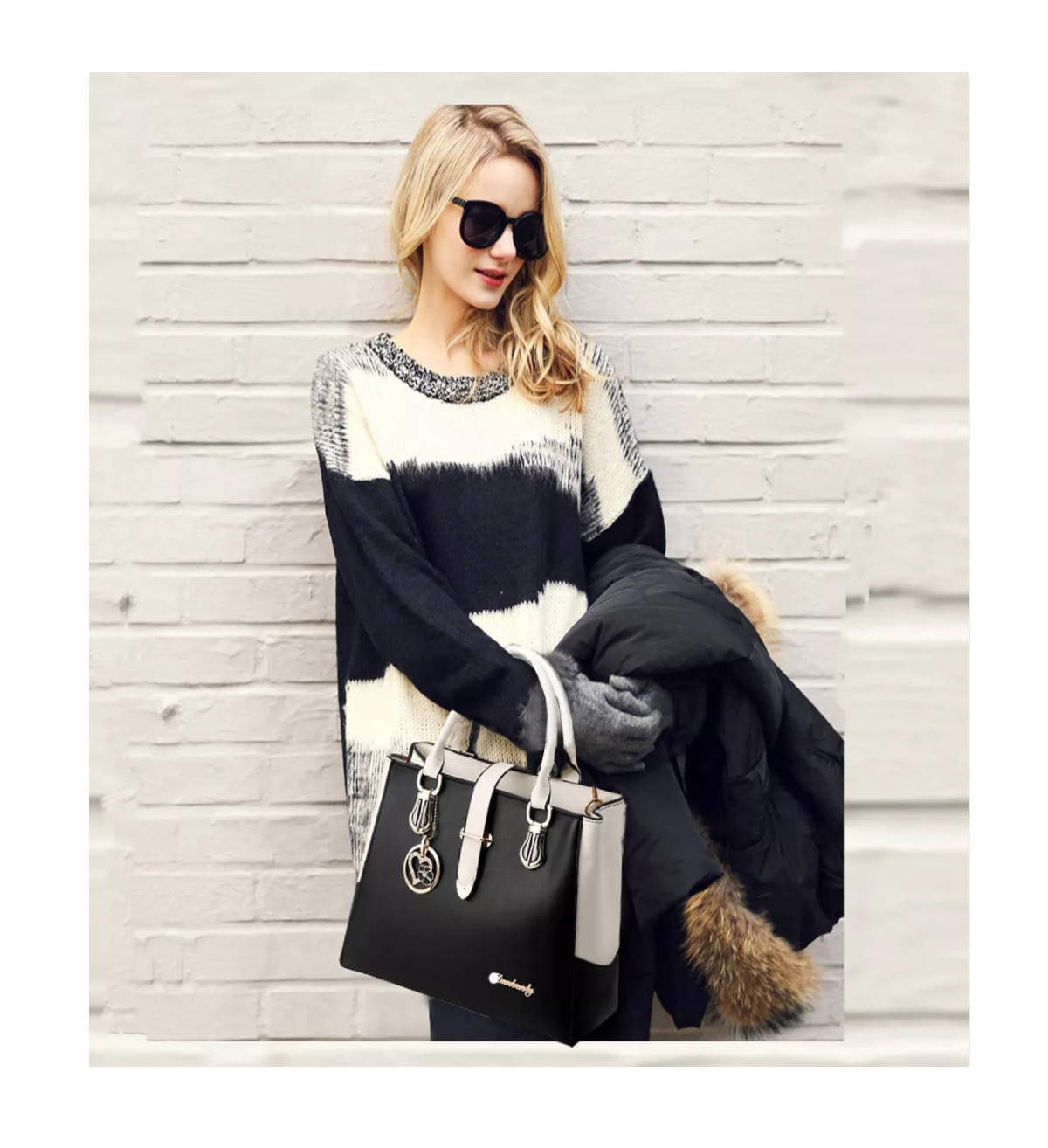 Foto 6 pulgar | Set De Bolsas Crossbody Modernas Blanco Y Negro