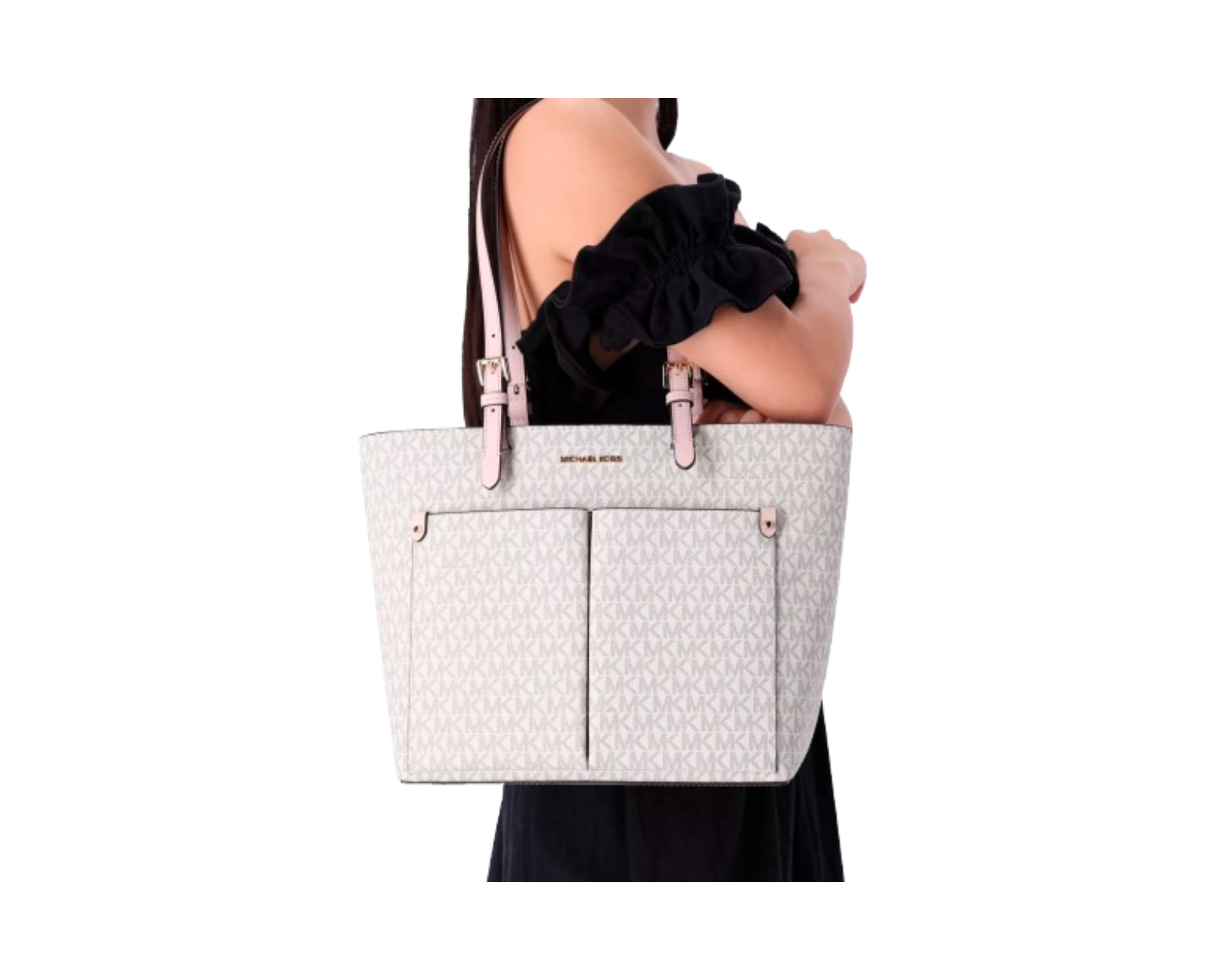 Foto 8 pulgar | Bolsa Michael Kors Jet Set Medium Logo Pocket Tote Bag 35f3gtvt3b Color Blanco