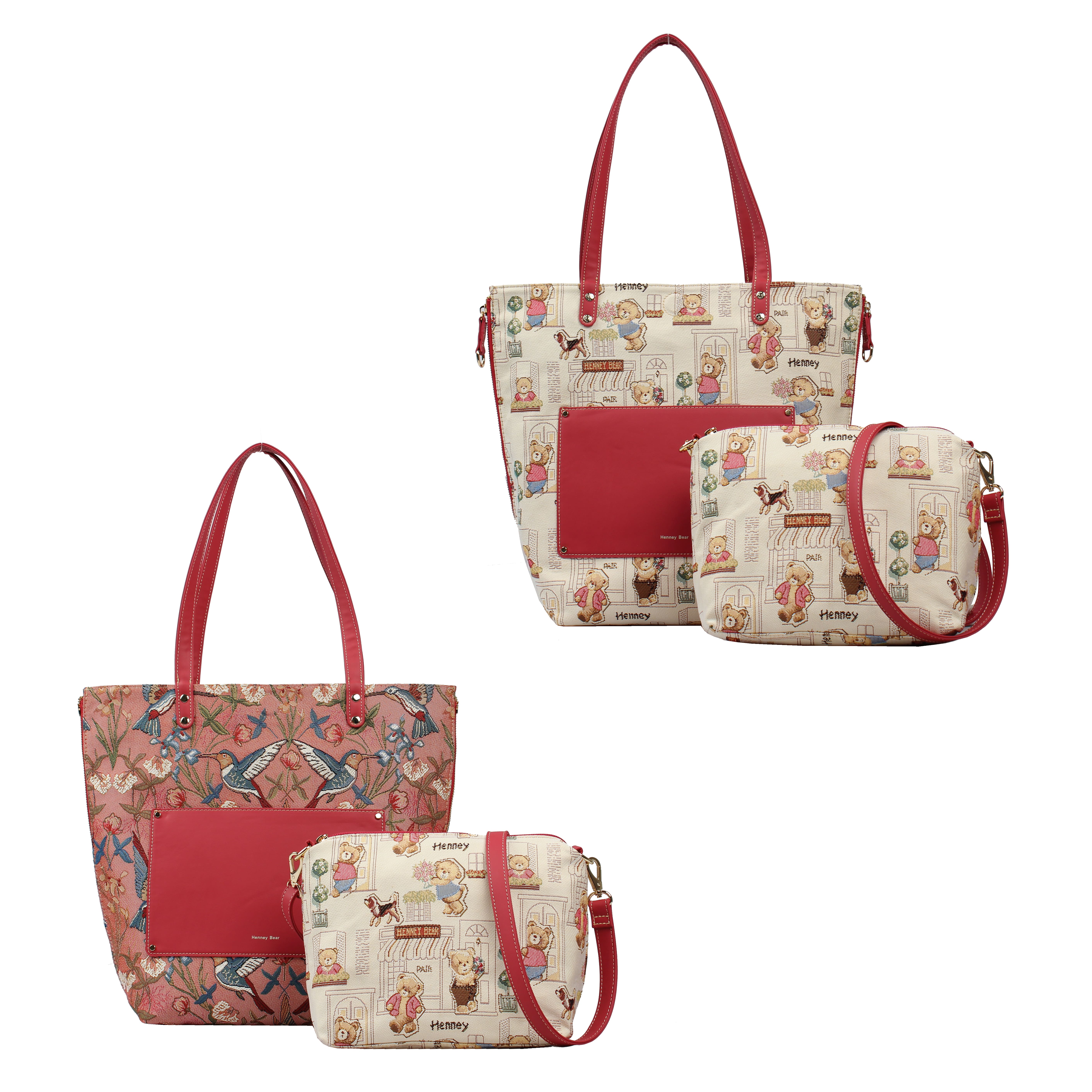 Foto 2 pulgar | Set De Bolso Reversible Y Crossbody Henney Bear H526 Floral Bear