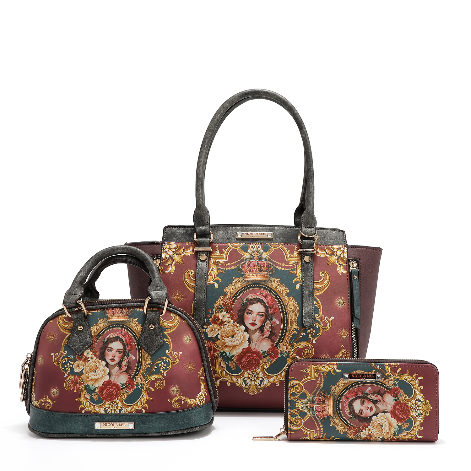 Set 3pz Bolsas Y Cartera Nicole Lee Print The Queen