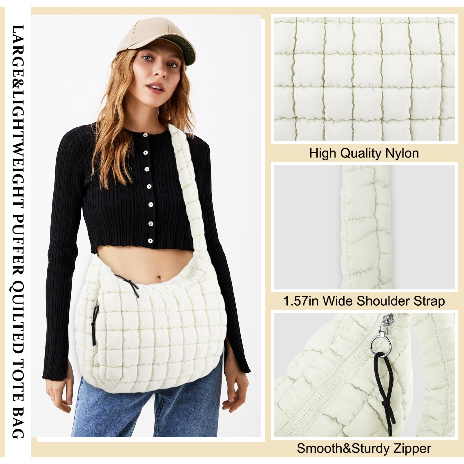 Foto 4 pulgar | Bolsa Acolchada Uixizq Nailon Beige para Mujer - Venta Internacional