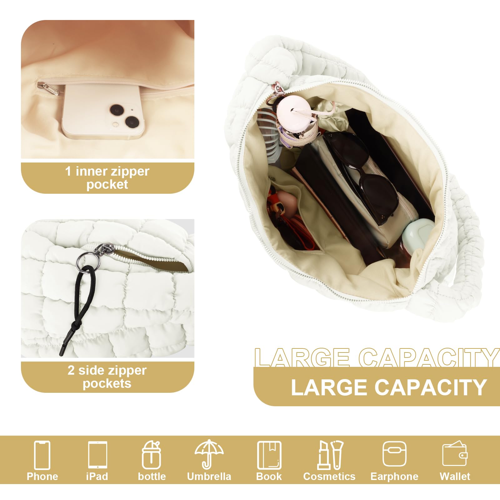 Foto 5 pulgar | Bolsa Acolchada Uixizq Nailon Beige para Mujer - Venta Internacional