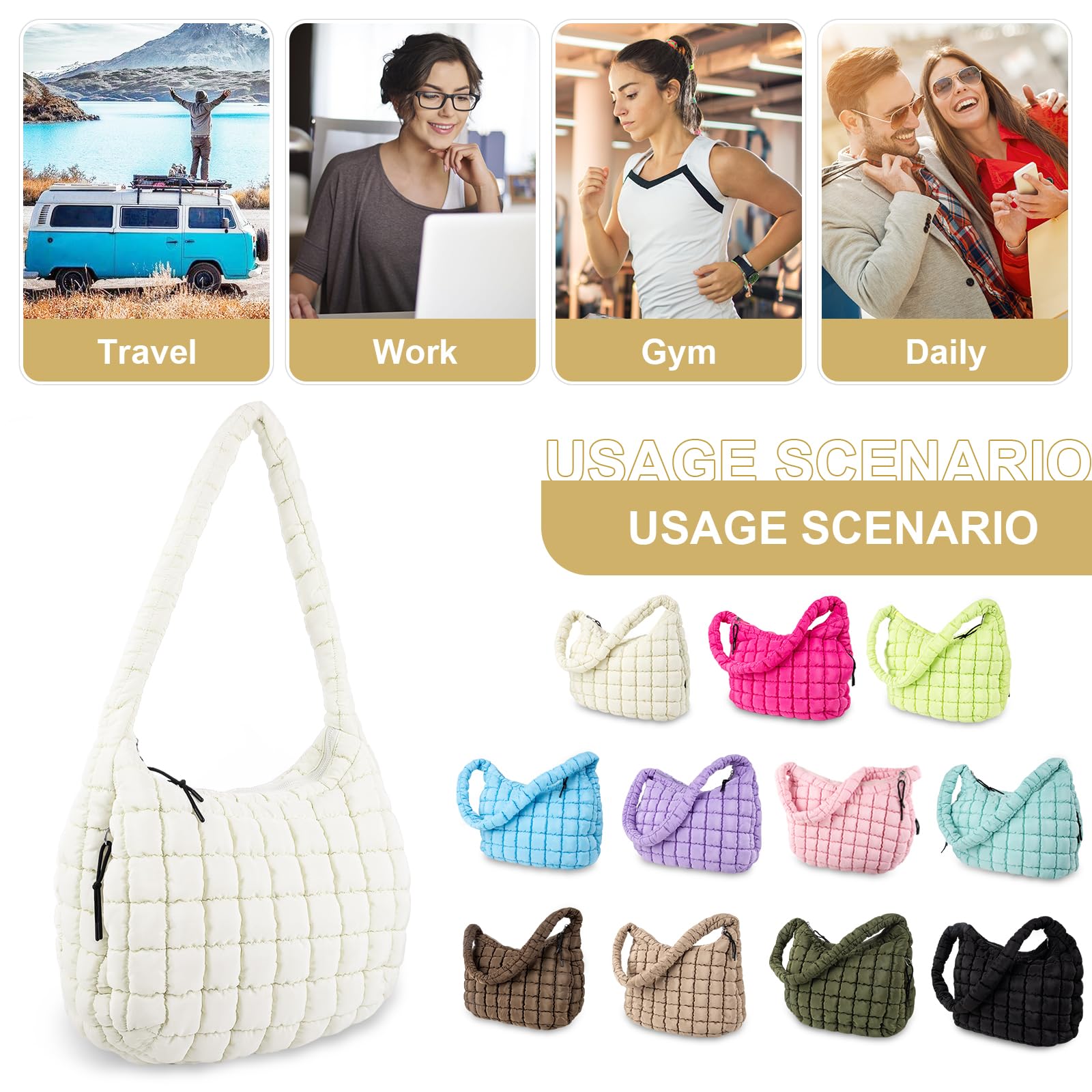 Foto 8 pulgar | Bolsa Acolchada Uixizq Nailon Beige para Mujer - Venta Internacional