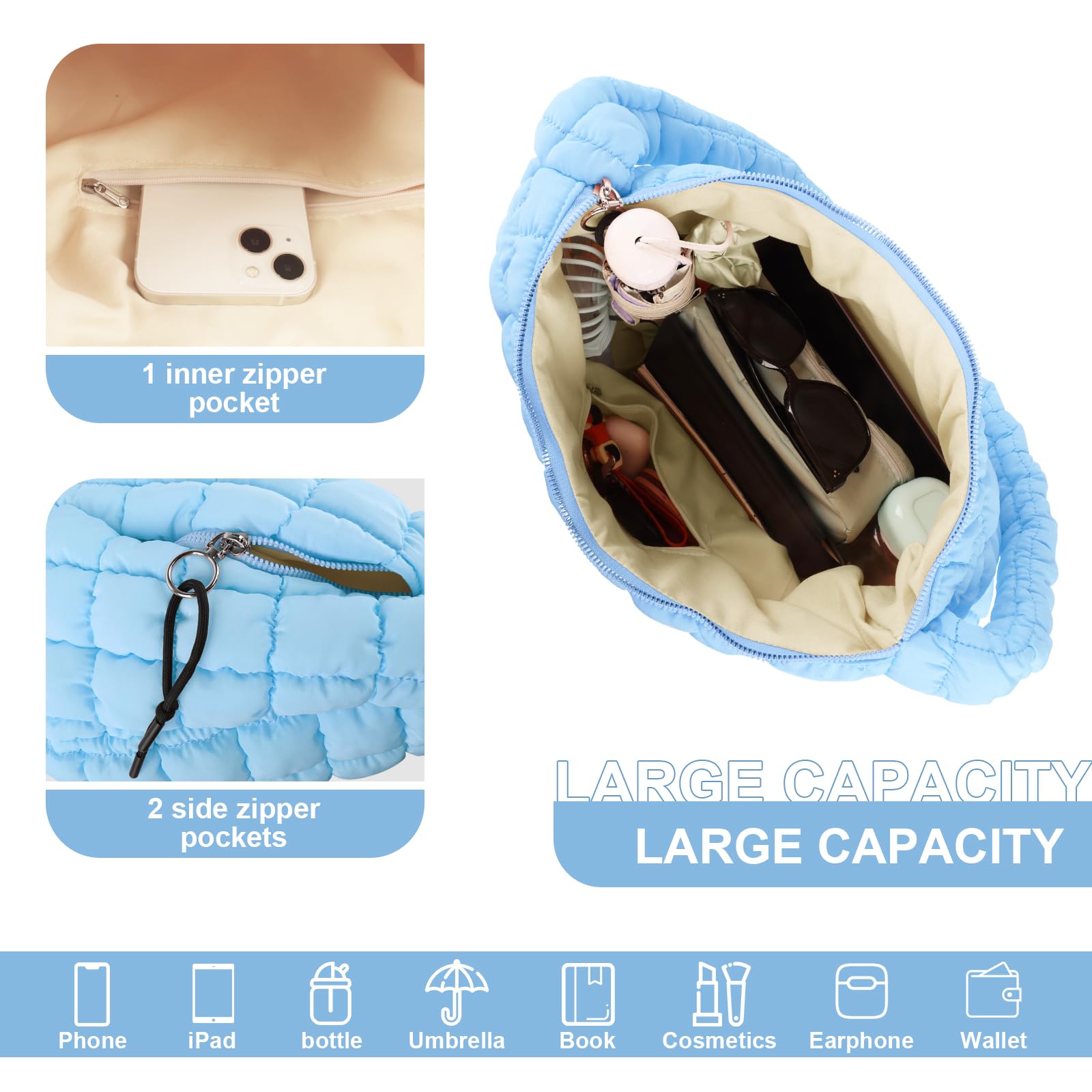 Foto 5 pulgar | Bolsa Acolchada Uixizq Nailon Azul para Mujer - Venta Internacional