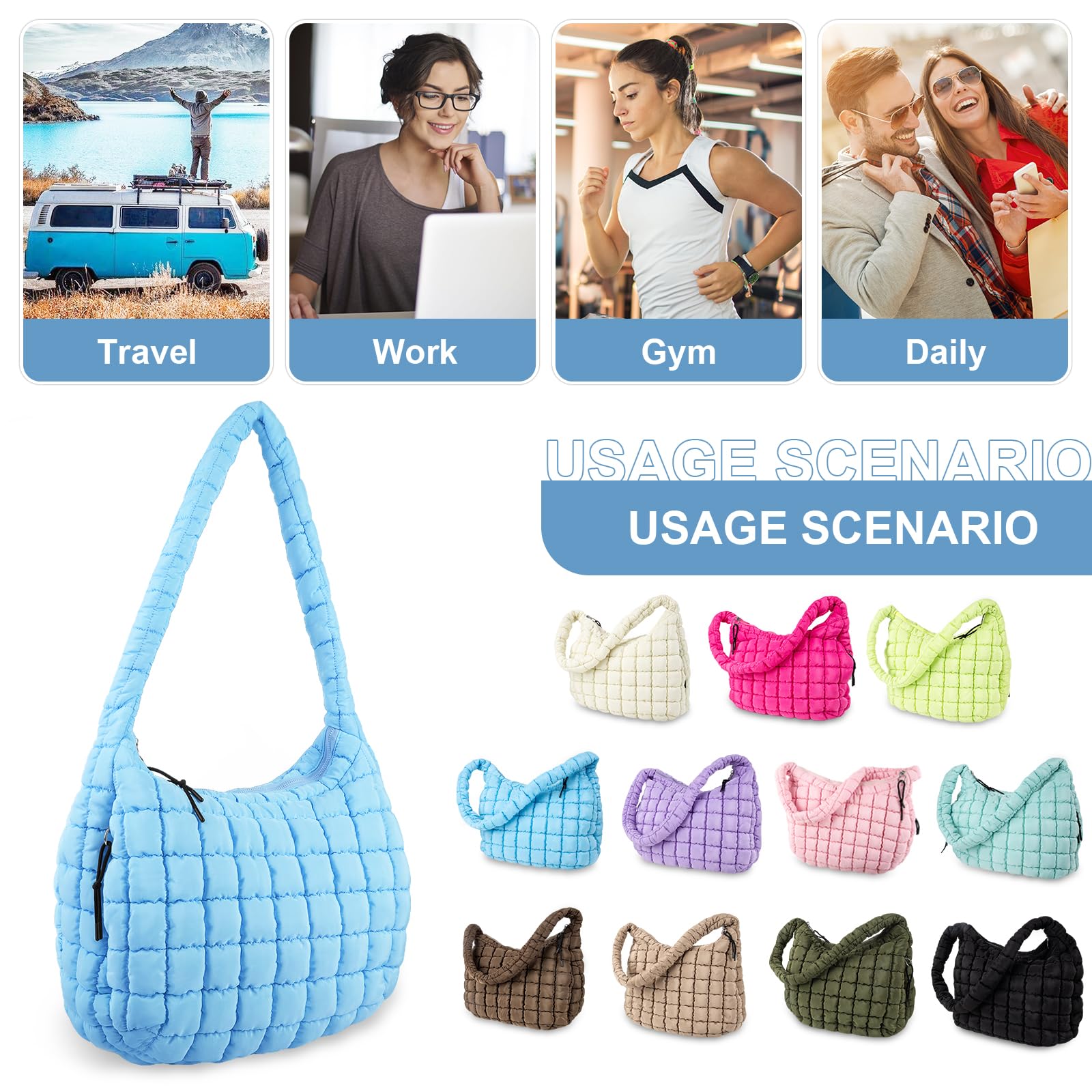 Foto 8 pulgar | Bolsa Acolchada Uixizq Nailon Azul para Mujer - Venta Internacional