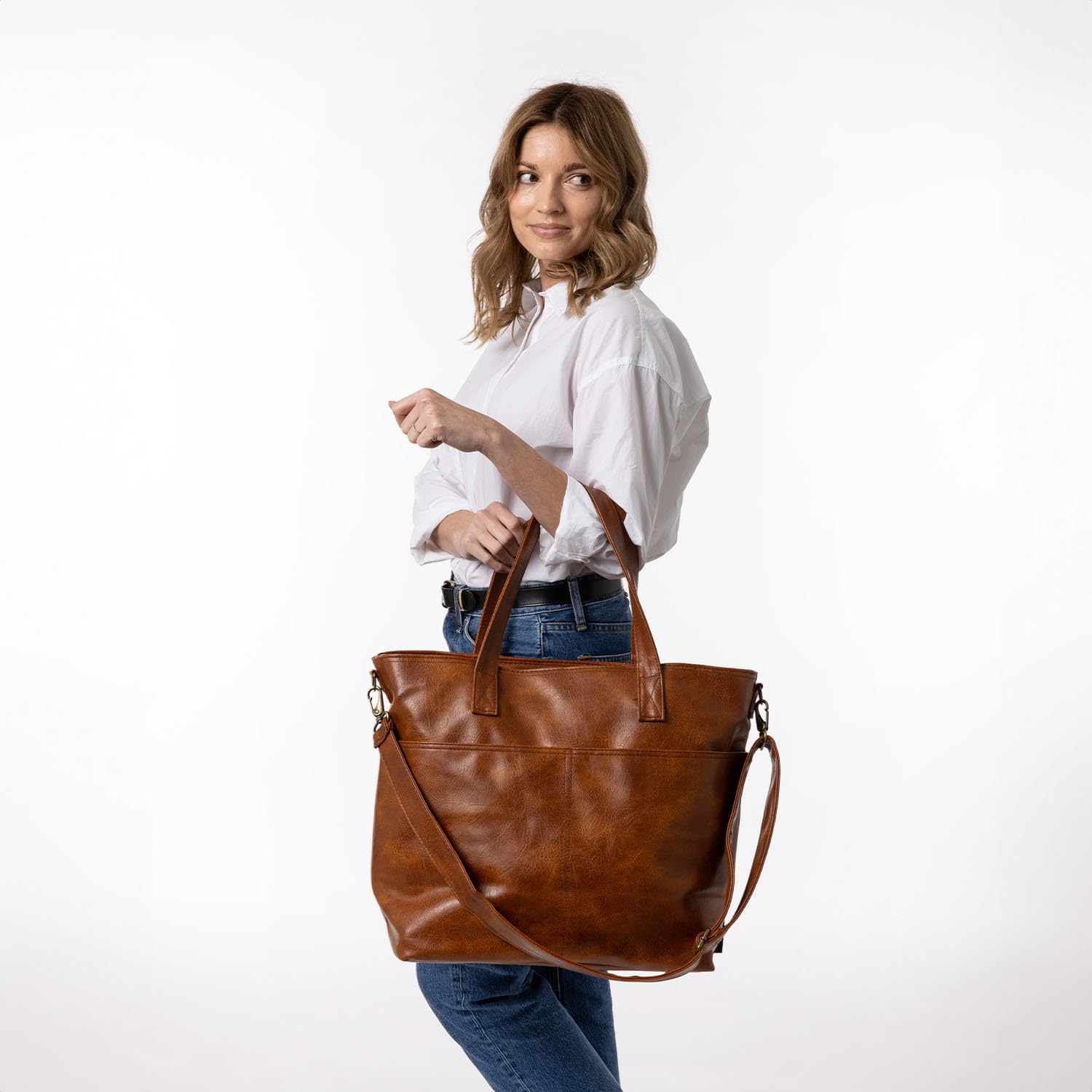 Foto 7 pulgar | Bolsa De Piel Sintética Marrón, Sencilla Y Moderna, Grande, Para Portátil De 17 Pulgadas - Venta Internacional.