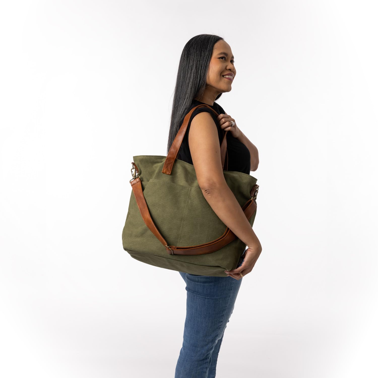 Foto 5 | Bolsa De Lona Grande, Moderna Y Sencilla, Color Oliva, Para Portátil De 17 Pulgadas - Venta Internacional.