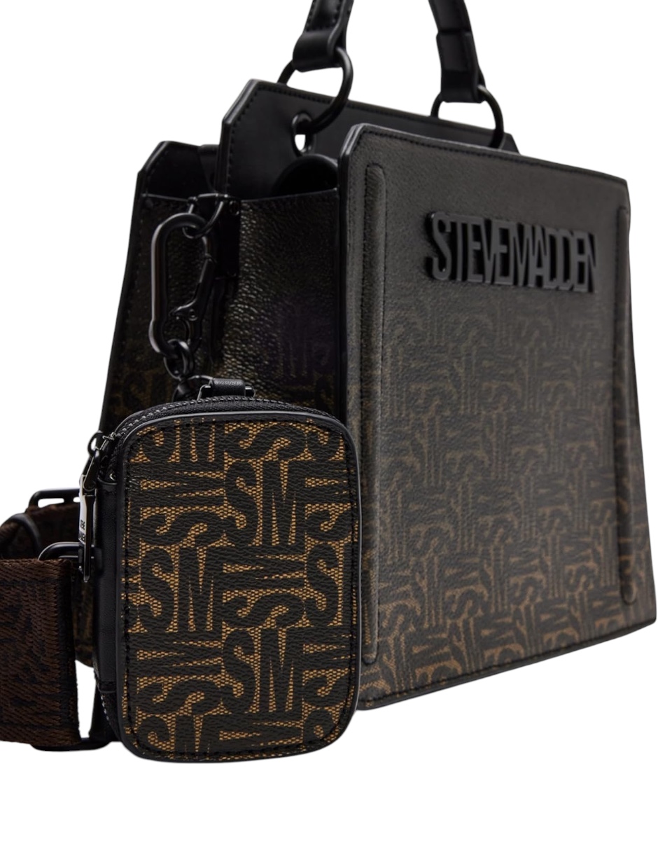 Foto 3 pulgar | Bolsa Tote Steve Madden Café Oscuro de Piel con Asa Desmontable Y Monedero Pequeño