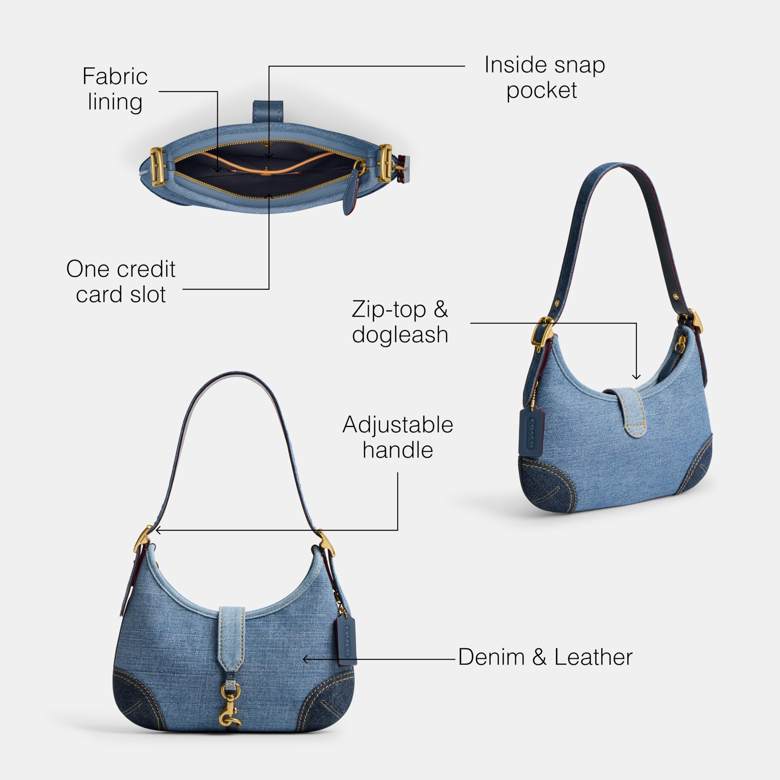 Foto 4 pulgar | Bolso De Mano Coach Hamptons Hobo De Piel Azul Para Mujer - Venta Internacional.