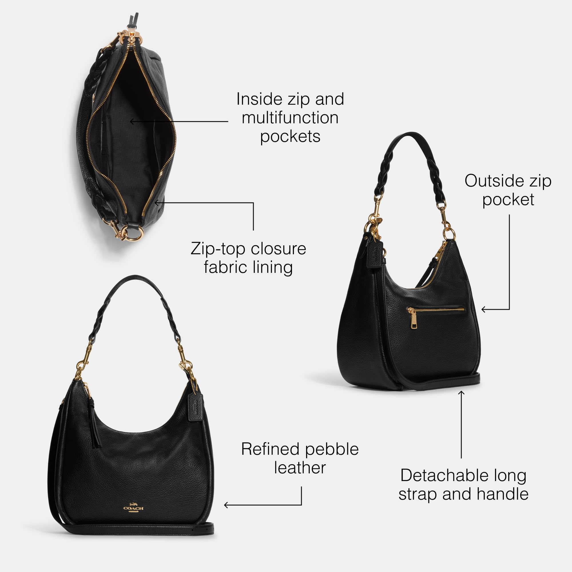Foto 3 pulgar | Bolsa Bandolera Coach Jules Hobo de Piel Negra para Mujer - Venta Internacional