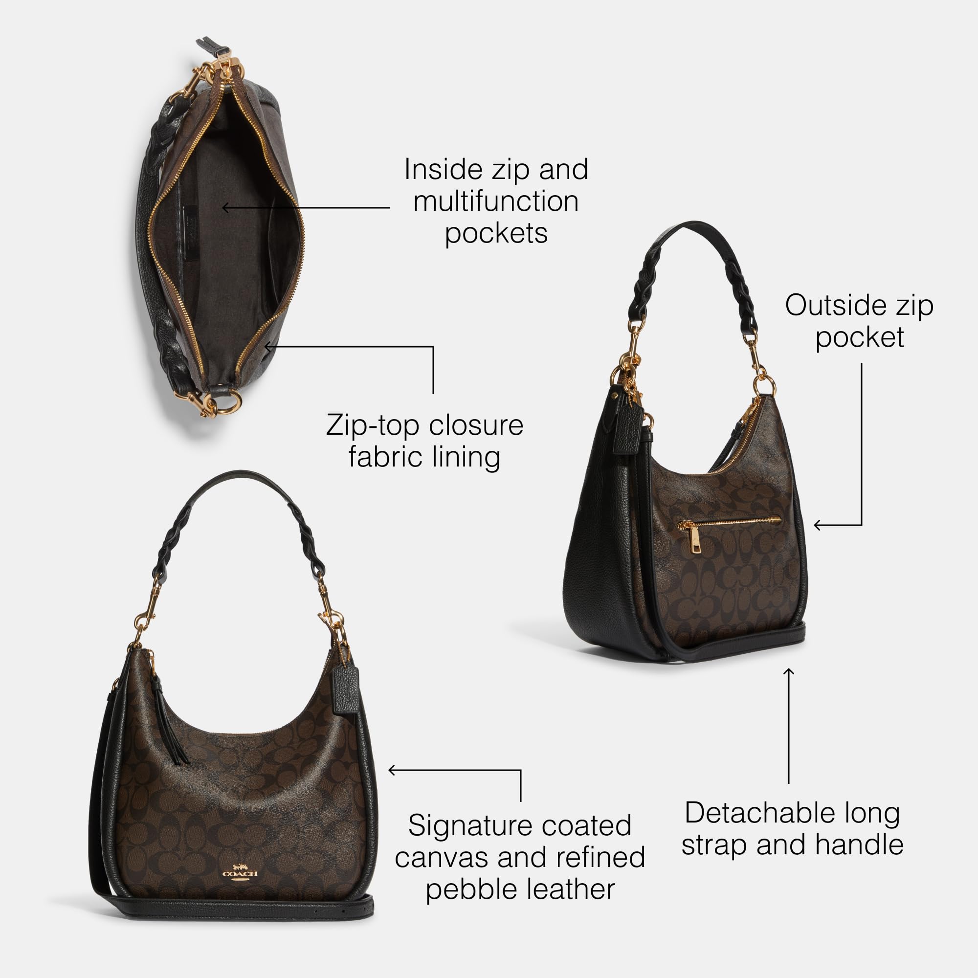 Foto 3 pulgar | Bolso De Hombro Coach Jules Hobo Signature Canela Leather - Venta Internacional.