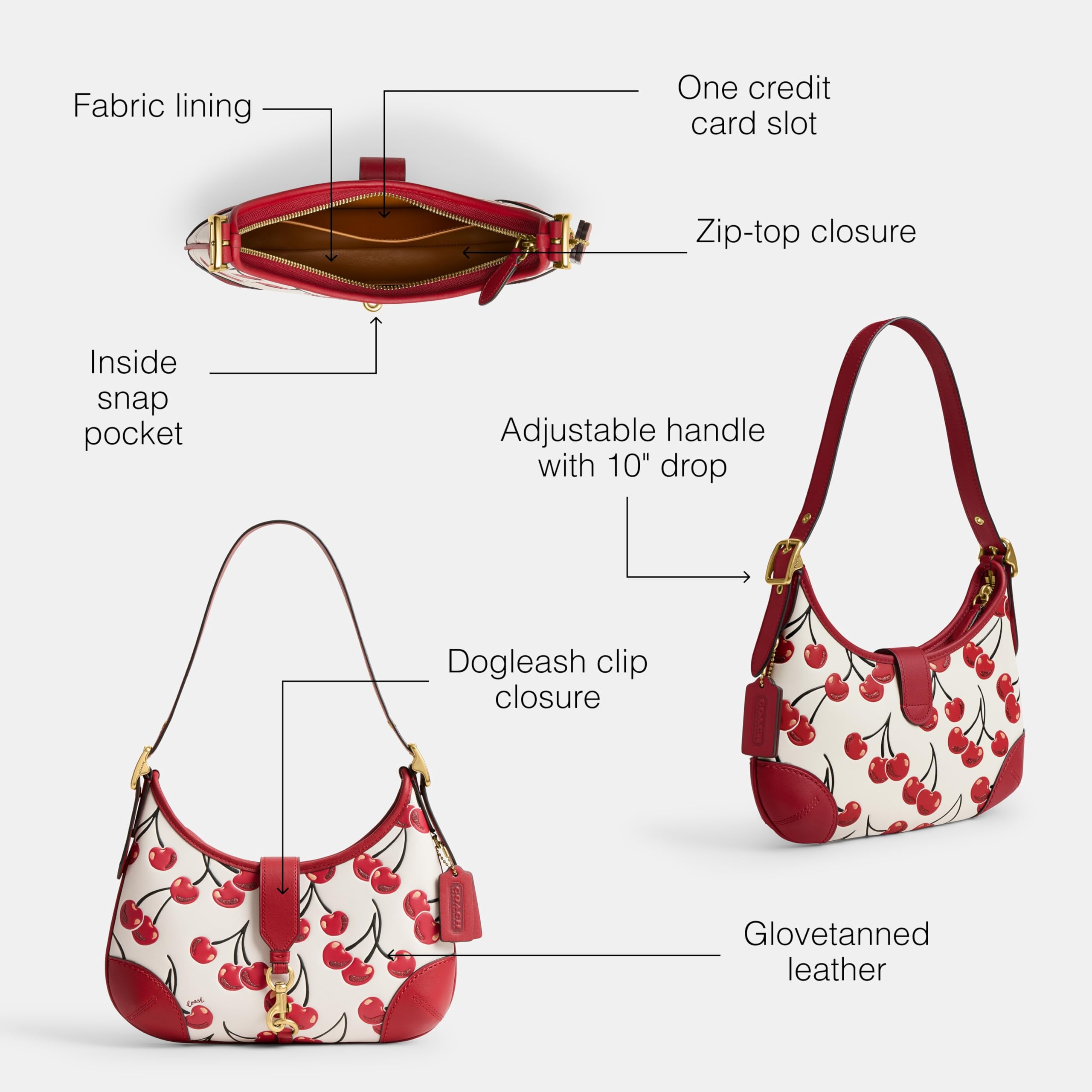 Foto 4 pulgar | Bolso De Mano Coach Hamptons Hobo Chalk Con Estampado Multicolor De Cerezas - Venta Internacional.