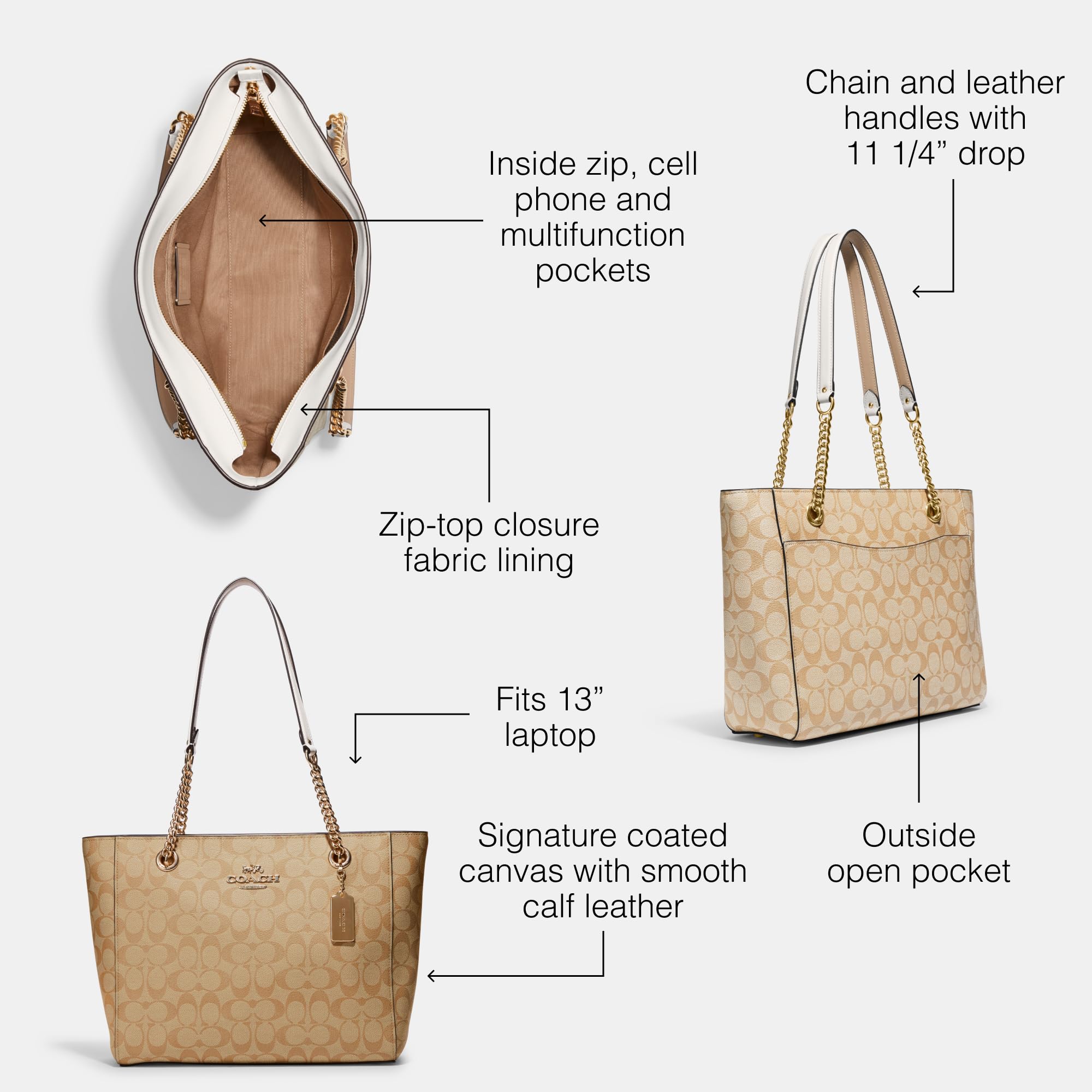 Foto 4 pulgar | Bolso De Mano Coach Cammie Chain, Color Caqui Claro, Tiza Para Mujer - Venta Internacional.