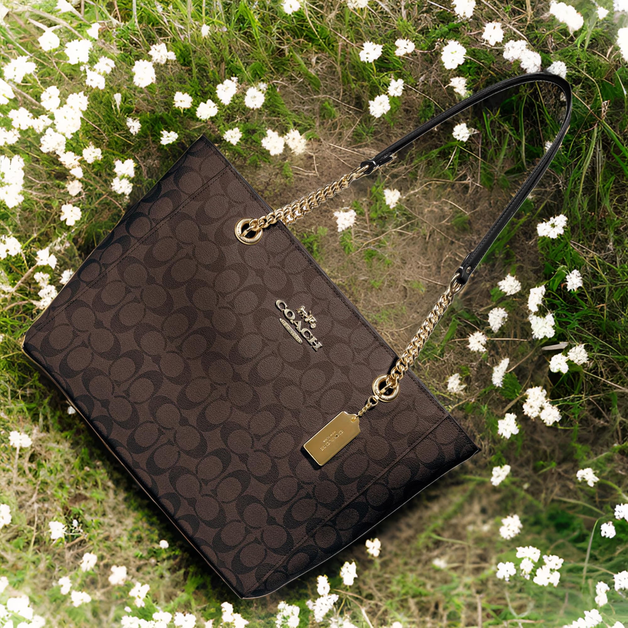 Foto 3 pulgar | Bolso De Mano Coach Cammie Chain, Marrón Y Negro, Lona Exclusiva - Venta Internacional.