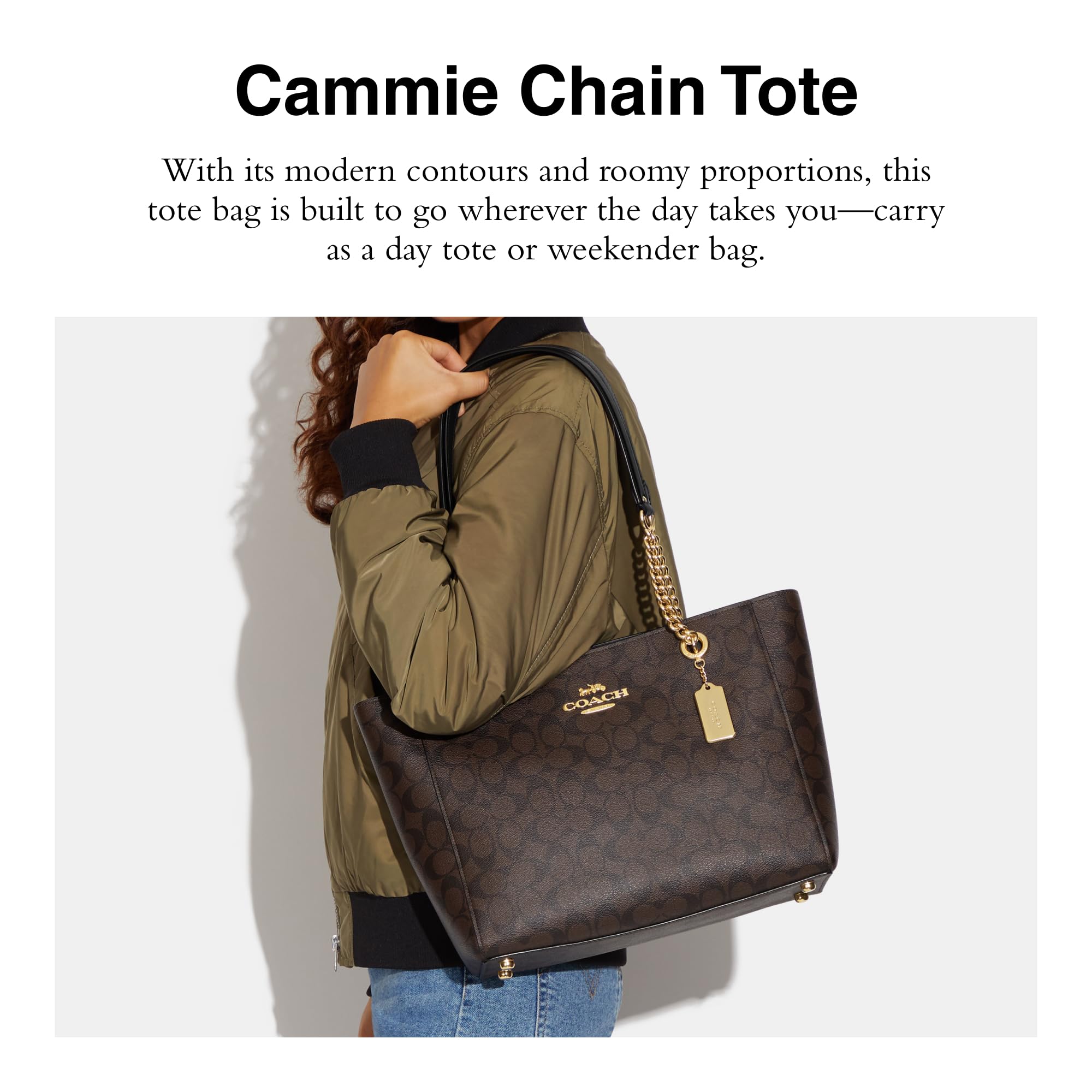 Foto 4 pulgar | Bolso De Mano Coach Cammie Chain, Marrón Y Negro, Lona Exclusiva - Venta Internacional.