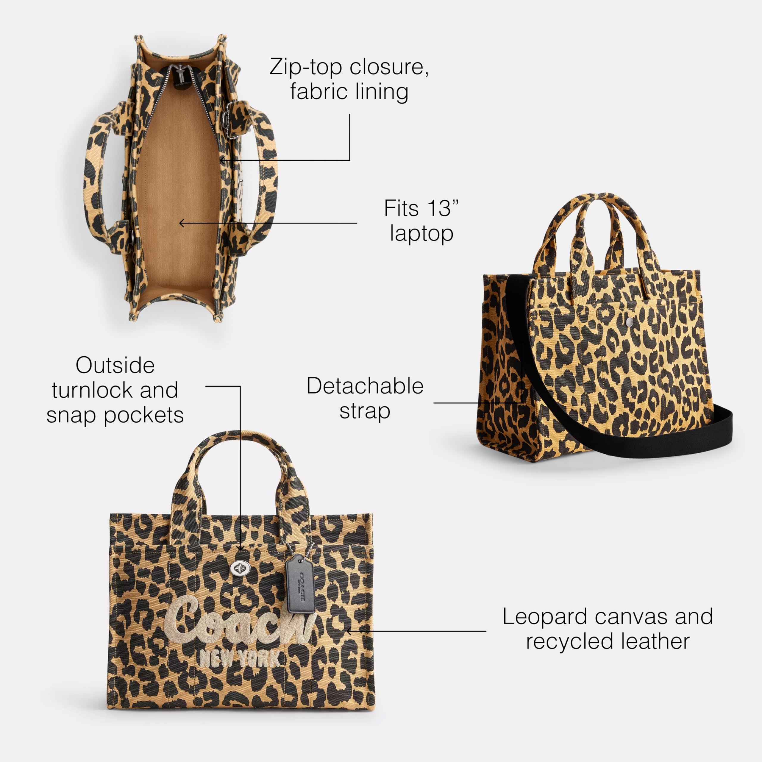 Foto 4 pulgar | Bolso De Mano Coach Leopard Cargo De Piel Curtida - Venta Internacional.