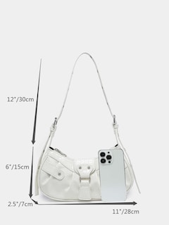 Foto 3 | Bolso De Hombro Verdusa Plisado Hobo De Piel Sintética Blanca Para Mujer - Venta Internacional.