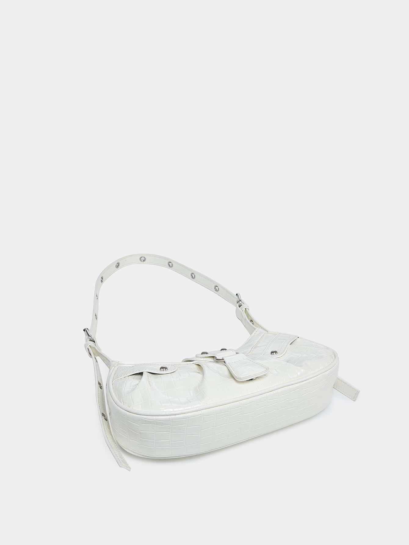 Foto 5 pulgar | Bolso De Hombro Verdusa Plisado Hobo De Piel Sintética Blanca Para Mujer - Venta Internacional.
