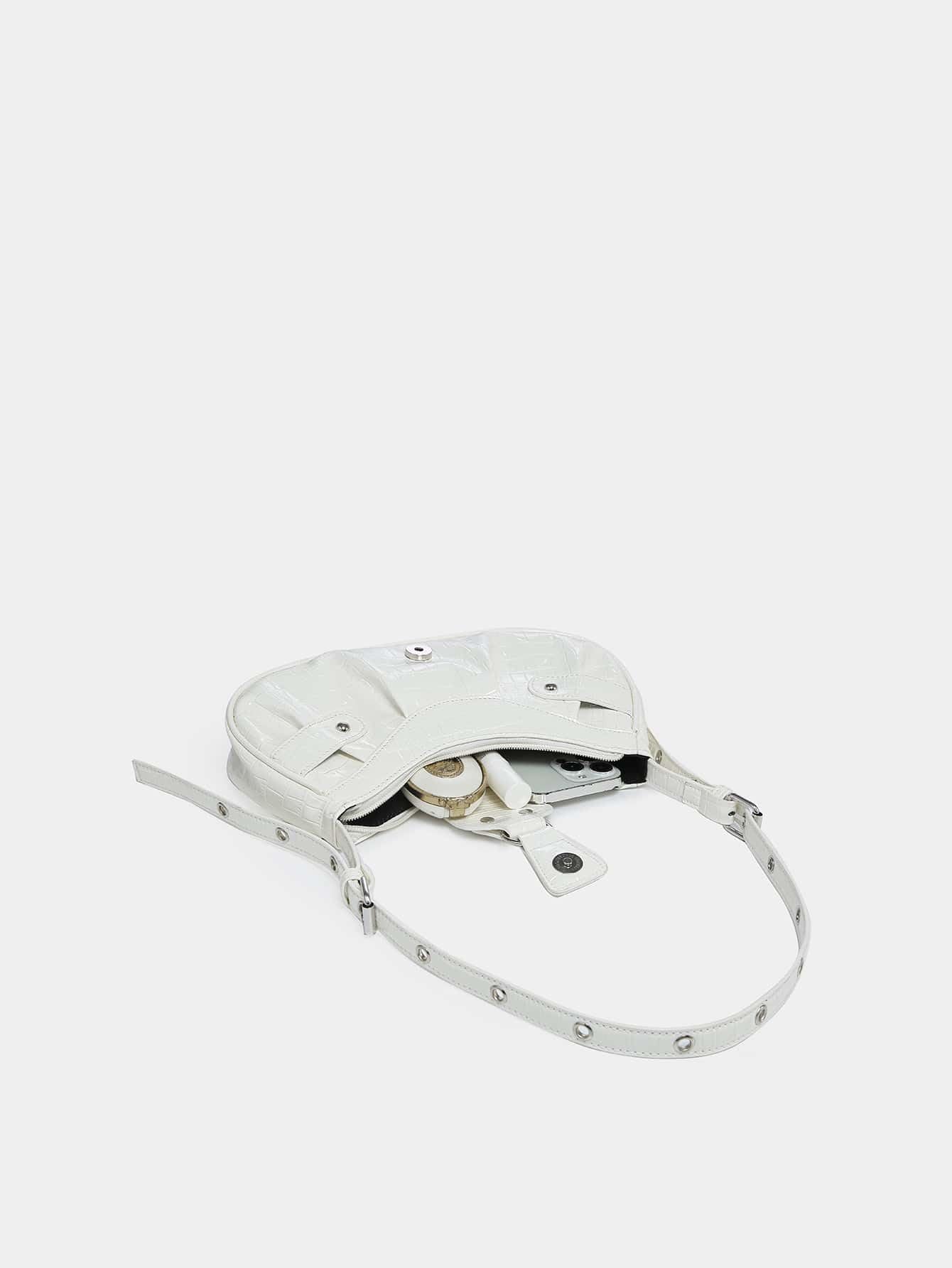 Foto 6 pulgar | Bolso De Hombro Verdusa Plisado Hobo De Piel Sintética Blanca Para Mujer - Venta Internacional.