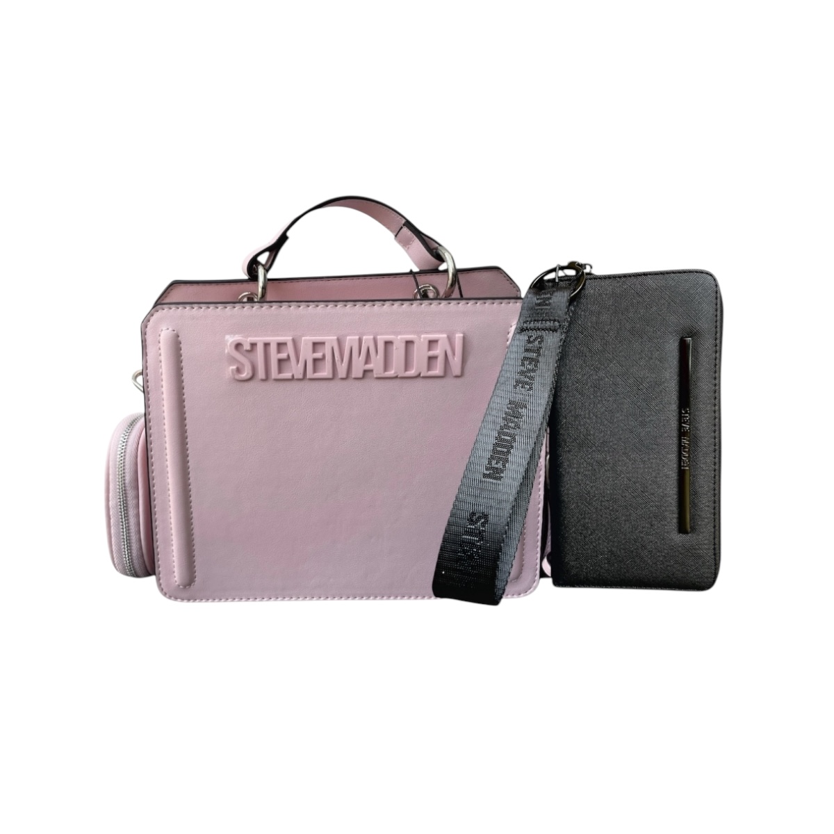 Combo Steve Madden Bolsa Bevelyn Rosa Pastel Y Cartera Zipee Dark