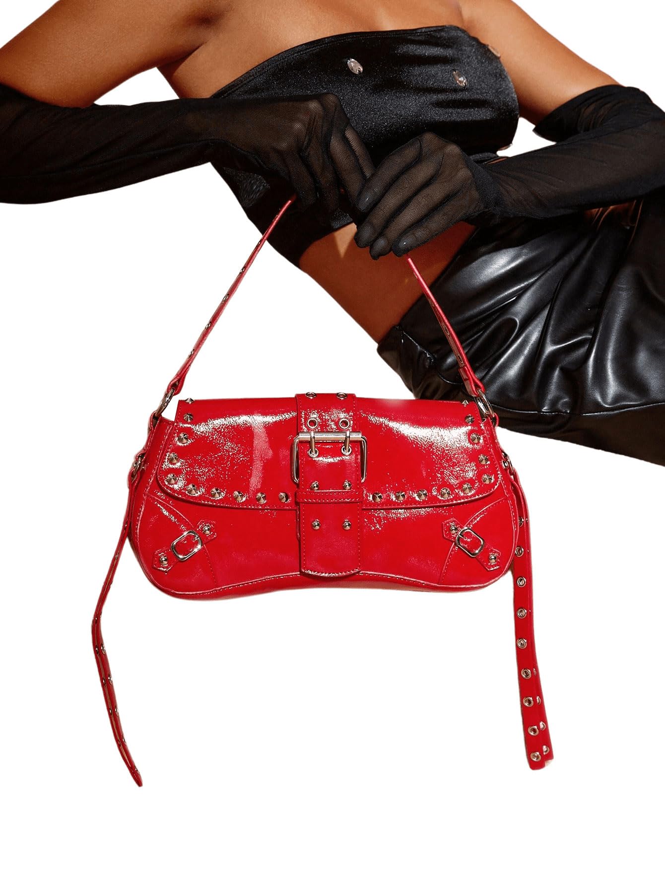 Foto 4 | Bandolera Verdusa Y2K Bolso de Mano Rivet Punk Hobo Red - Venta Internacional