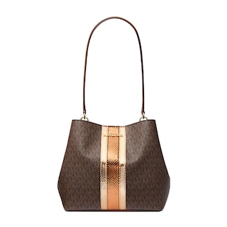 Foto 1 | Bolsa Michael Kors Pratt Medium Signature Logo And Metallic Shoulder Bag 35f4g3fs2b Café