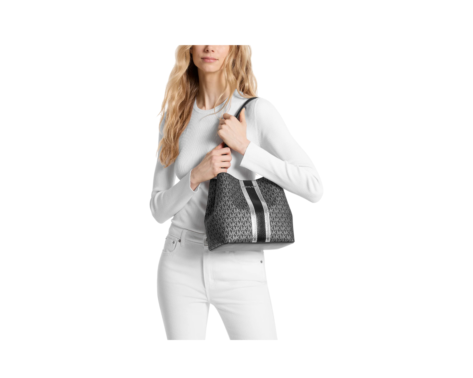 Foto 4 pulgar | Bolsa Michael Kors Pratt Medium Signature Logo And Metallic Shoulder Bag 35f4g3fs2b Negra