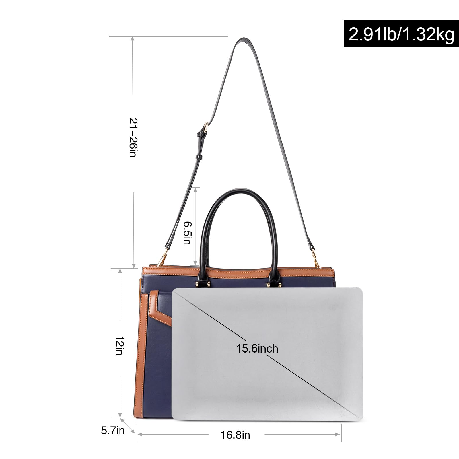 Foto 4 pulgar | Maletín Cluci Leather Para Portátil De 15.6'' Para Mujer, Color Azul - Venta Internacional.
