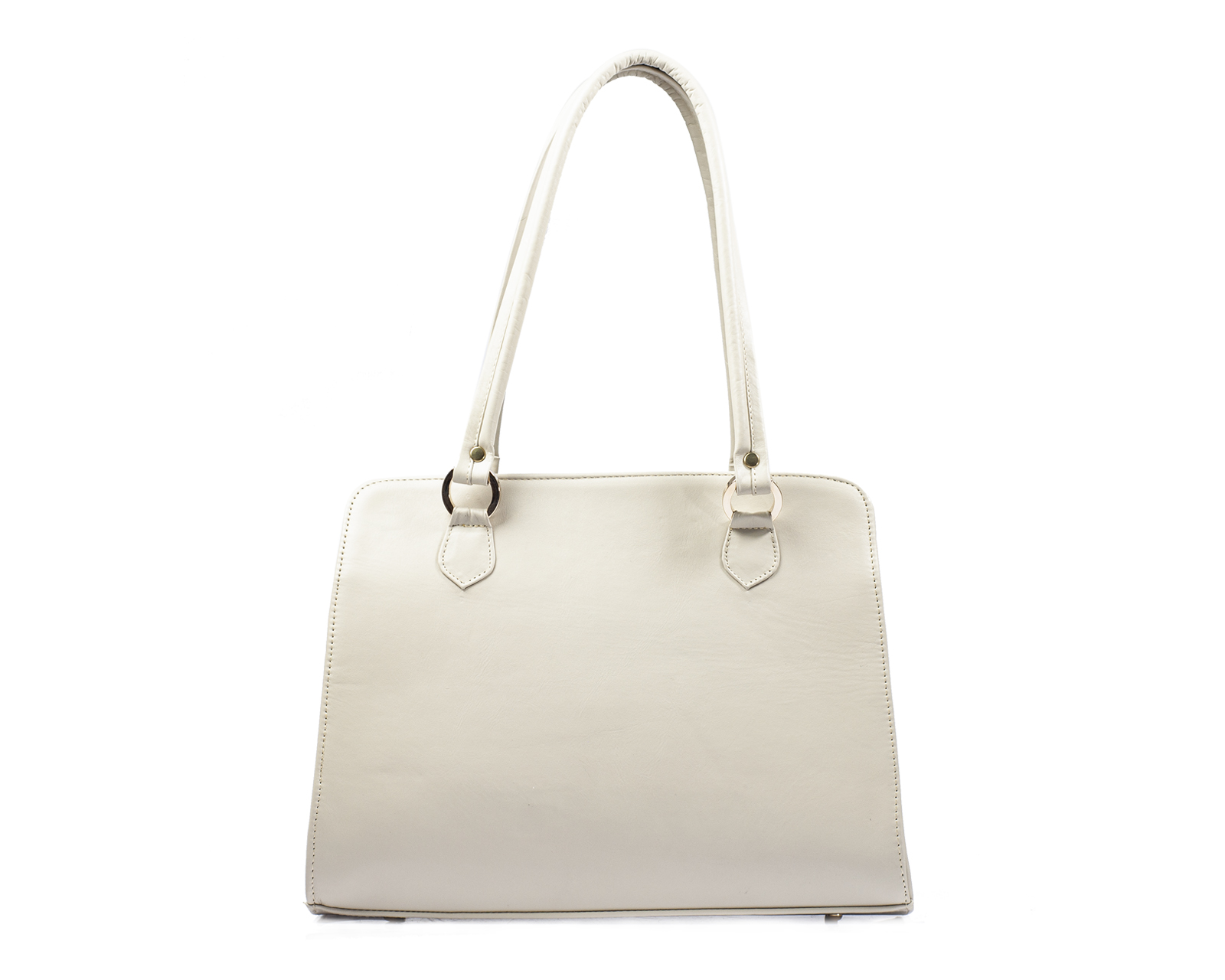 Foto 2 | Bolso Tipo Tote A Ángelozano De Piel Vacuna Con Grabado Tipo Cincelado, Color Hueso, Modelo Salma