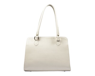 Foto 2 | Bolso Tipo Tote A Ángelozano De Piel Vacuna Con Grabado Tipo Cincelado, Color Hueso, Modelo Salma
