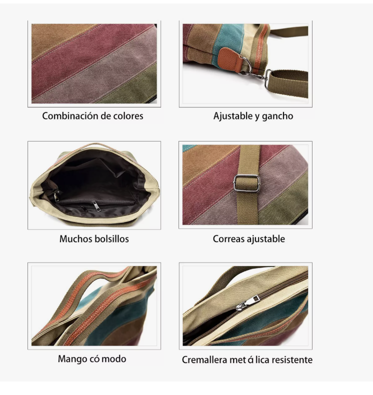 Foto 2 | Gran Capacidad Bolso Xtellar De Hombro Mujer Rainbow Canvas Marrón