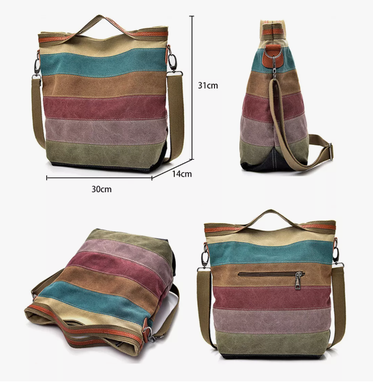 Foto 4 pulgar | Gran Capacidad Bolso Xtellar De Hombro Mujer Rainbow Canvas Marrón
