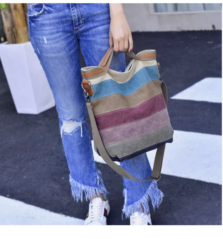 Foto 6 pulgar | Gran Capacidad Bolso Xtellar De Hombro Mujer Rainbow Canvas Marrón