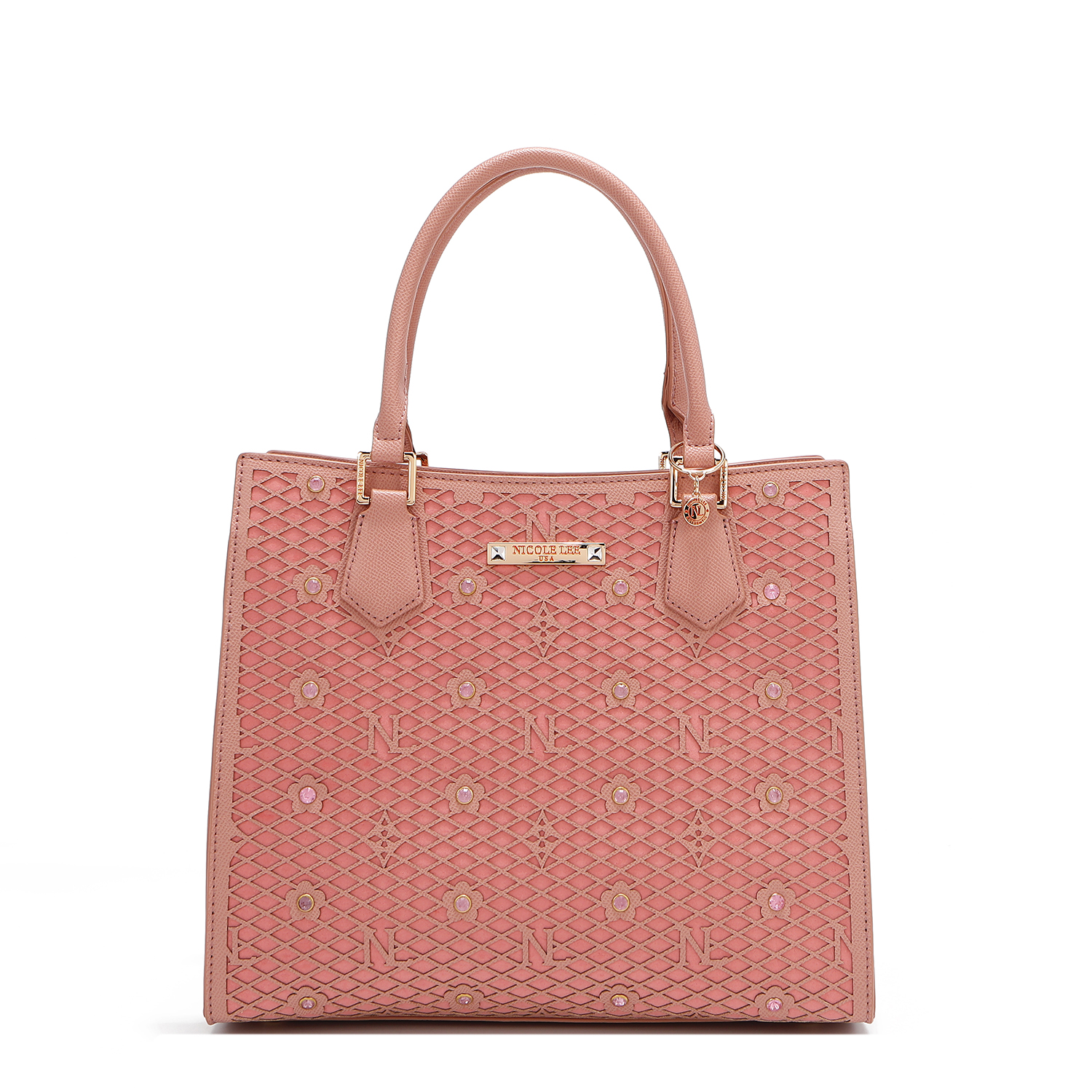 Foto 1 | Bolsa Cuadrada Nicole Lee Rosa de Corte Láser y Pedrería