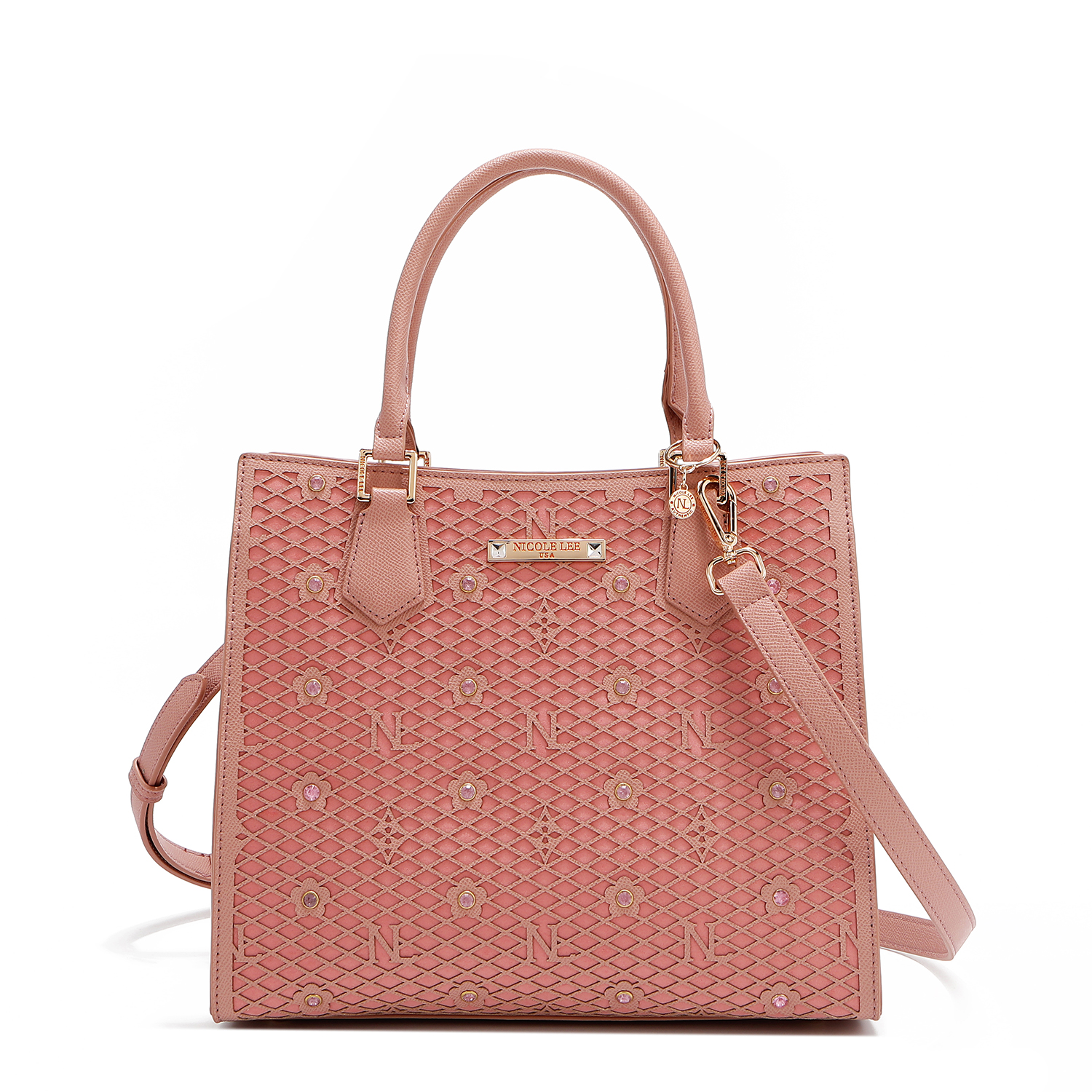 Foto 4 pulgar | Bolsa Cuadrada Nicole Lee Rosa de Corte Láser y Pedrería