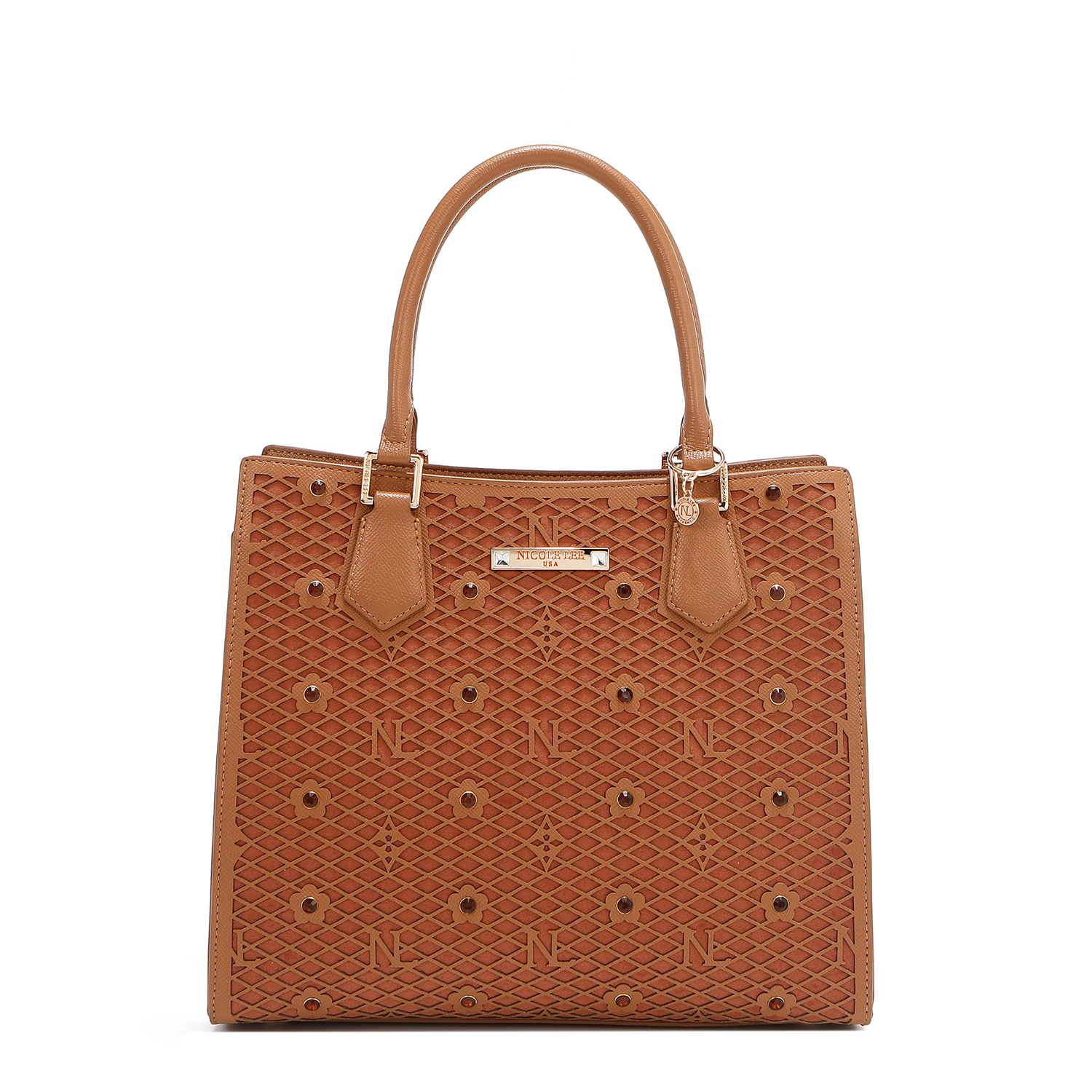Foto 1 | Bolsa Cuadrada Nicole Lee Marrón de Corte Láser y Pedrería