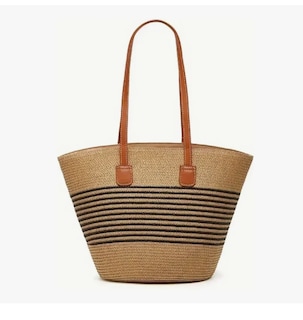 Foto 1 | Bolsa Xtellar De Viaje P/ Mujer Tote Bag Bolso Paja P/ Playa/diario Modelo Rayas Negras Finas