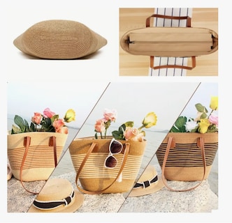 Foto 2 | Bolsa Xtellar De Viaje P/ Mujer Tote Bag Bolso Paja P/ Playa/diario Modelo Rayas Negras Finas