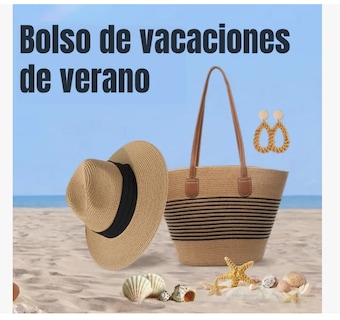 Foto 3 | Bolsa Xtellar De Viaje P/ Mujer Tote Bag Bolso Paja P/ Playa/diario Modelo Rayas Negras Finas
