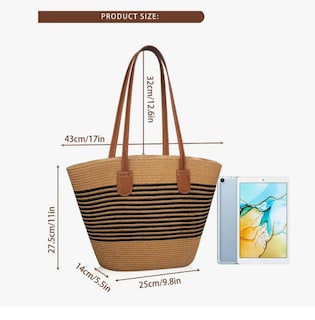 Foto 5 | Bolsa Xtellar De Viaje P/ Mujer Tote Bag Bolso Paja P/ Playa/diario Modelo Rayas Negras Finas