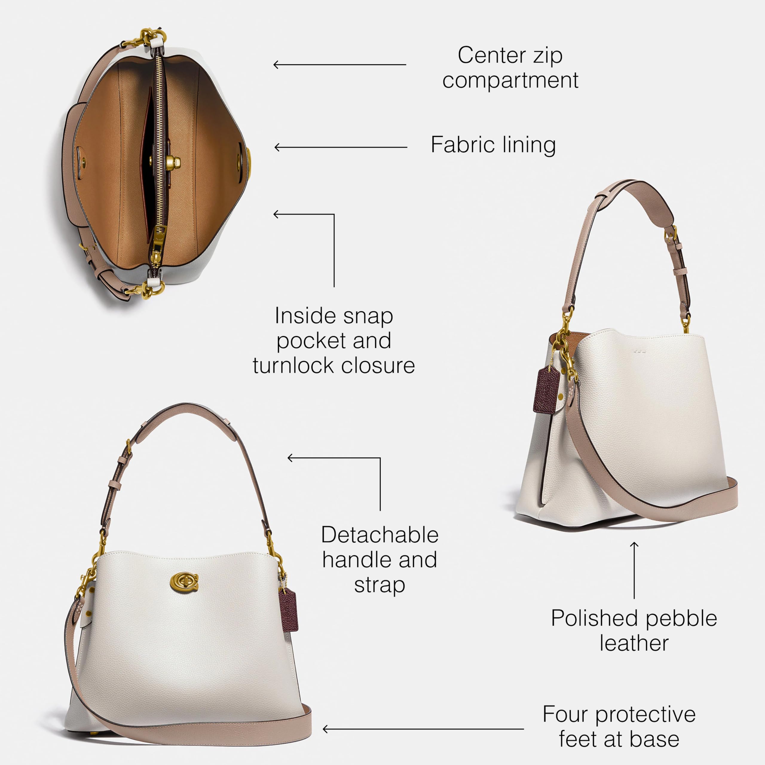 Foto 3 pulgar | Bolso De Hombro Coach Leather Willow Chalk Para Mujer - Venta Internacional.