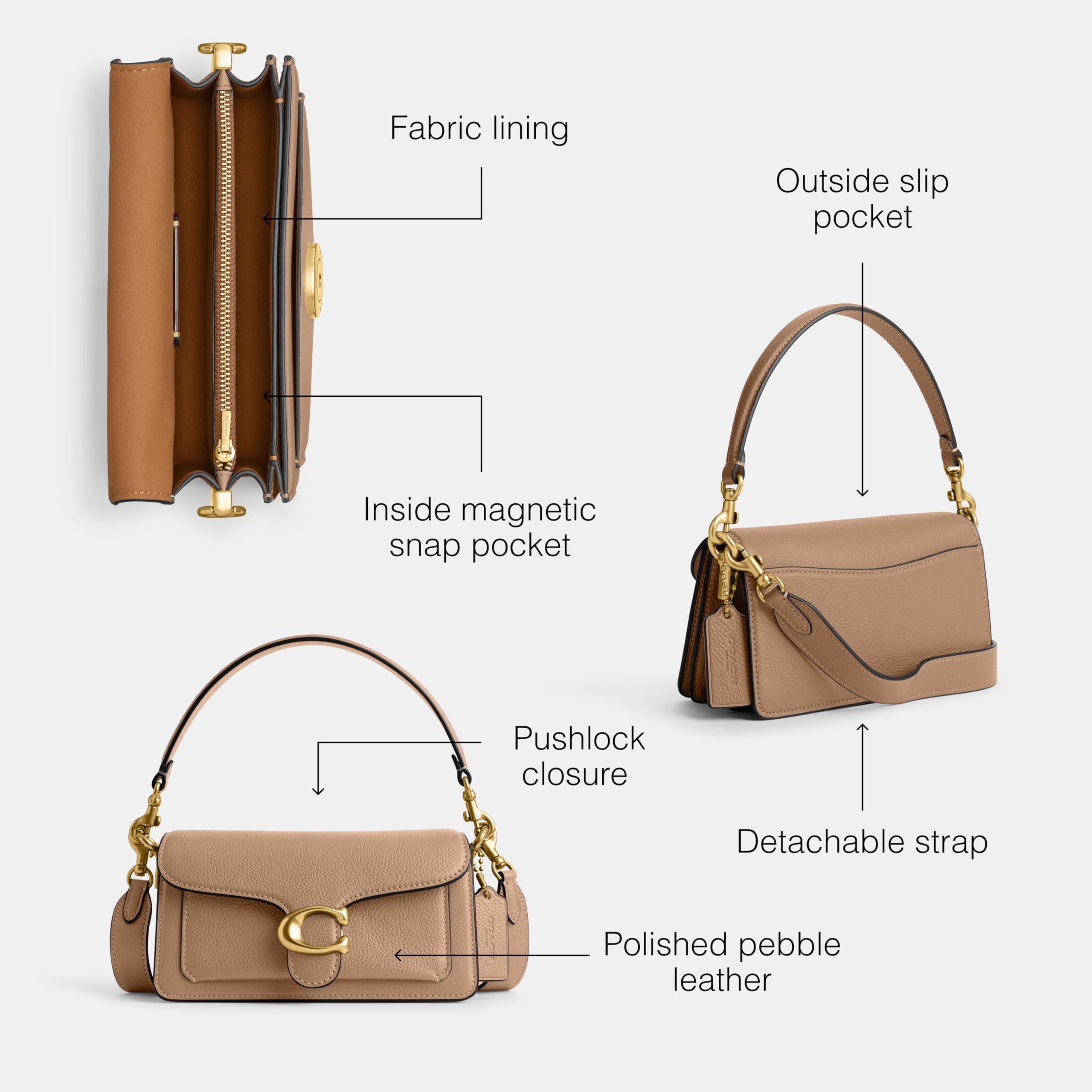 Foto 4 pulgar | Bandolera Coach De Piel Granulada Pulida Tabby 20 Taupe - Venta Internacional.