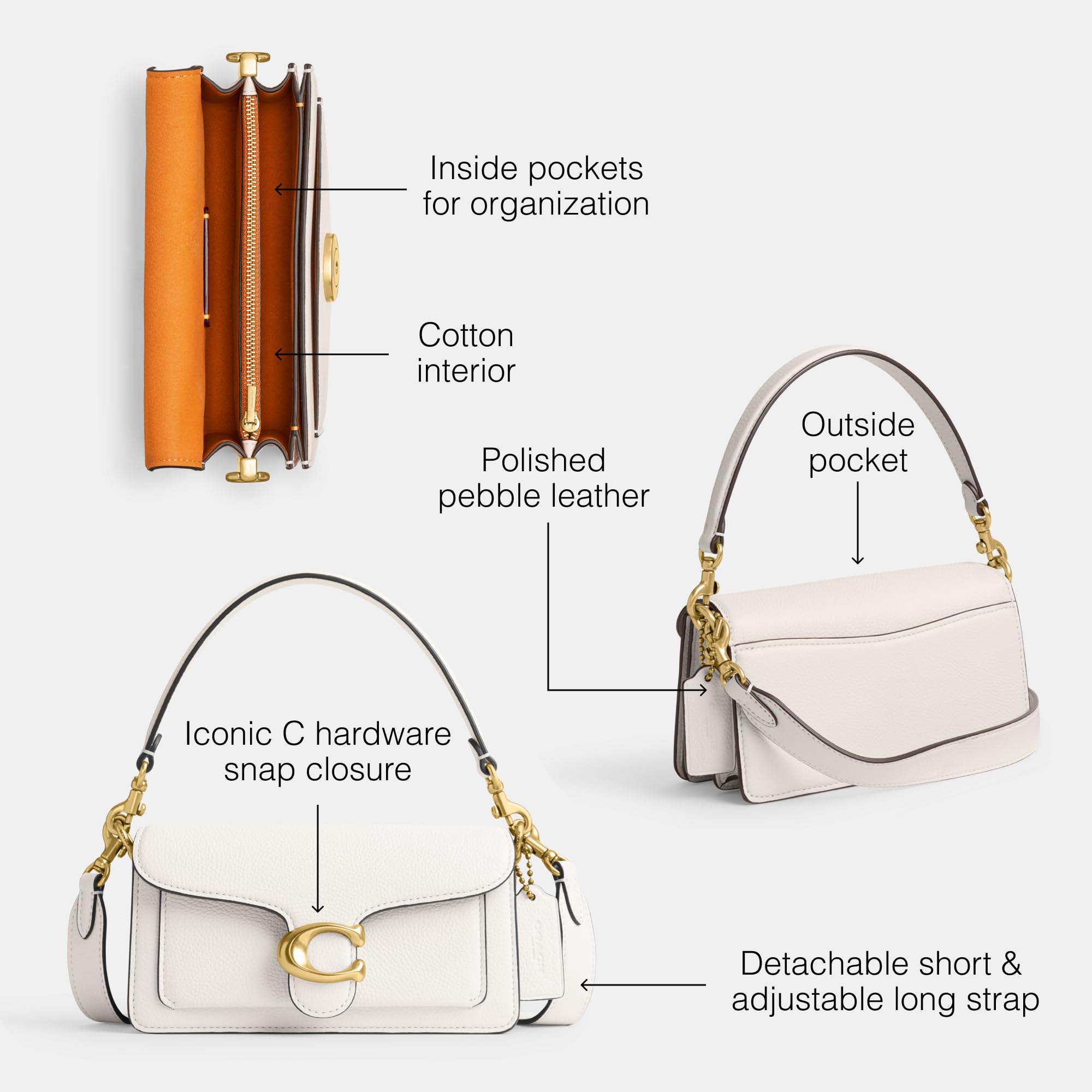 Foto 4 pulgar | Bolso De Hombro Coach De Piel Granulada Pulida Tabby 20 Chalk - Venta Internacional.