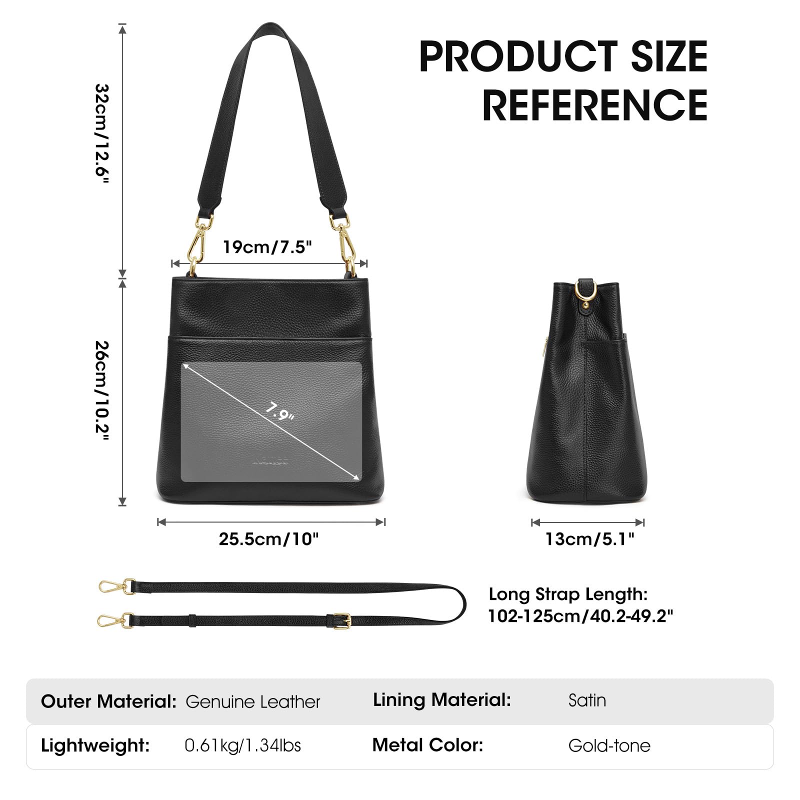 Foto 5 pulgar | Bolso De Hombro Kattee De Piel Con Forma De Cubo Negro Para Mujer - Venta Internacional.