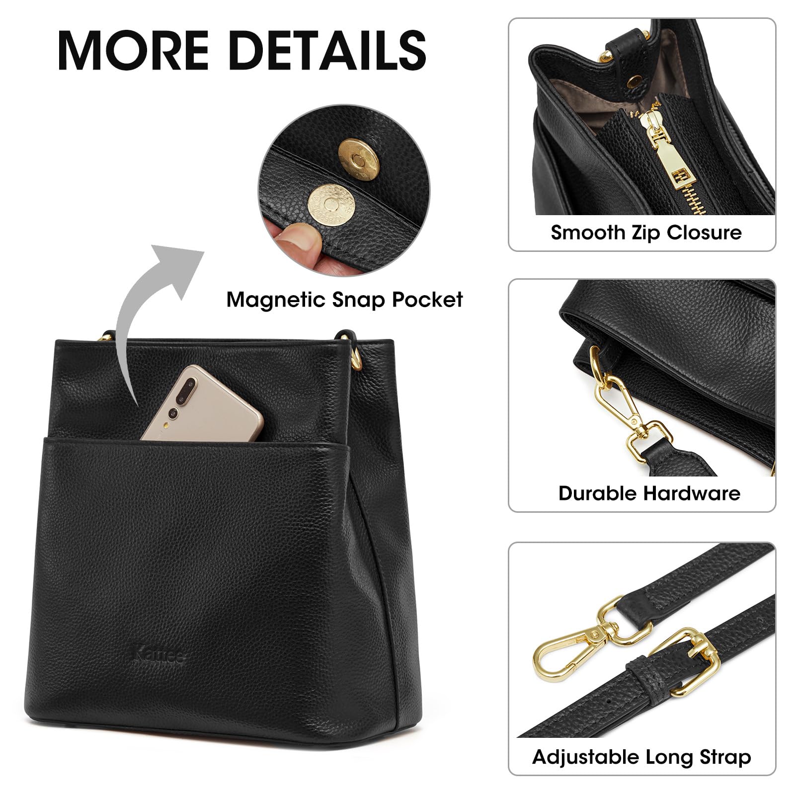 Foto 7 pulgar | Bolso De Hombro Kattee De Piel Con Forma De Cubo Negro Para Mujer - Venta Internacional.