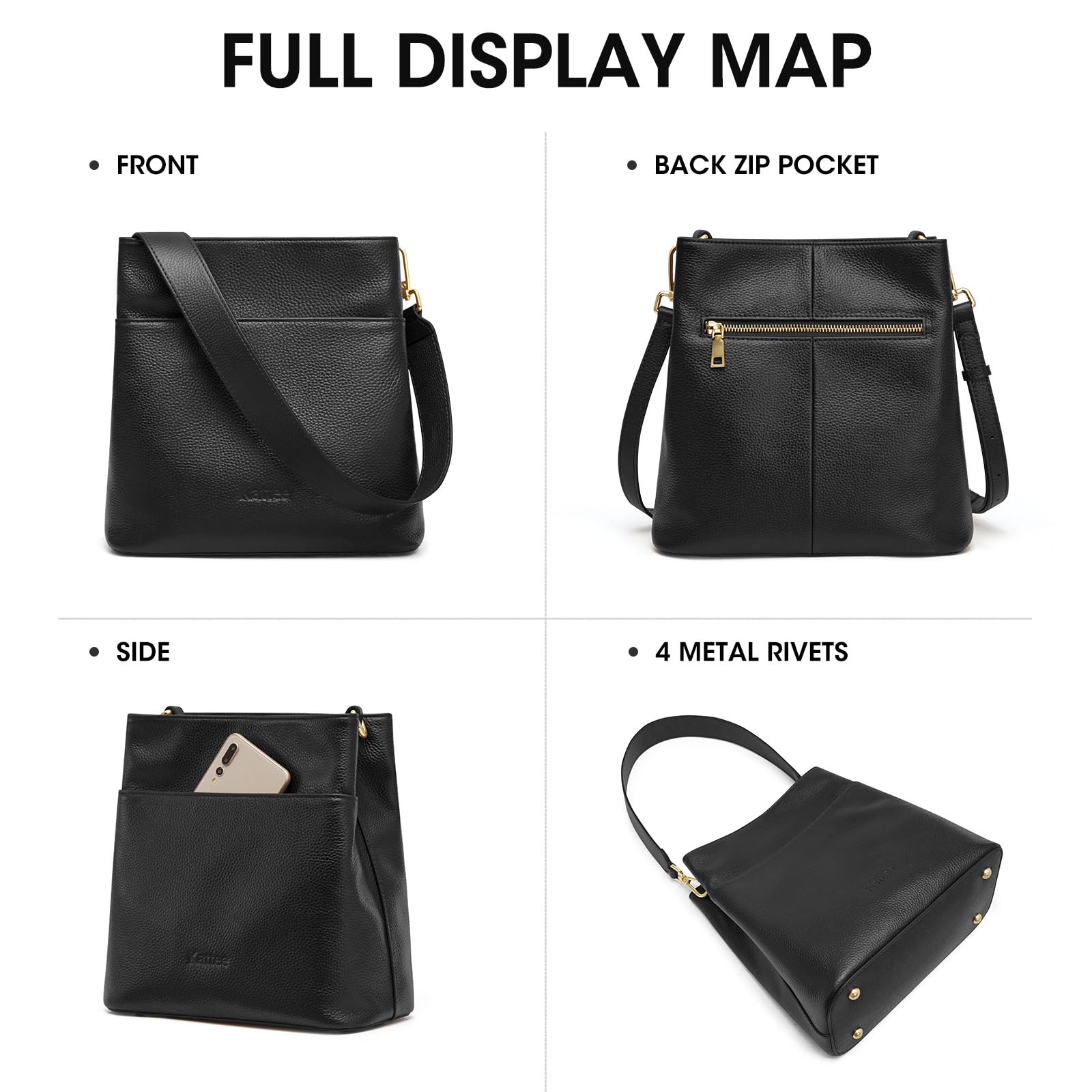 Foto 8 pulgar | Bolso De Hombro Kattee De Piel Con Forma De Cubo Negro Para Mujer - Venta Internacional.