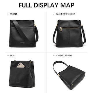 Foto 7 | Bolso De Hombro Kattee De Piel Con Forma De Cubo Negro Para Mujer - Venta Internacional.
