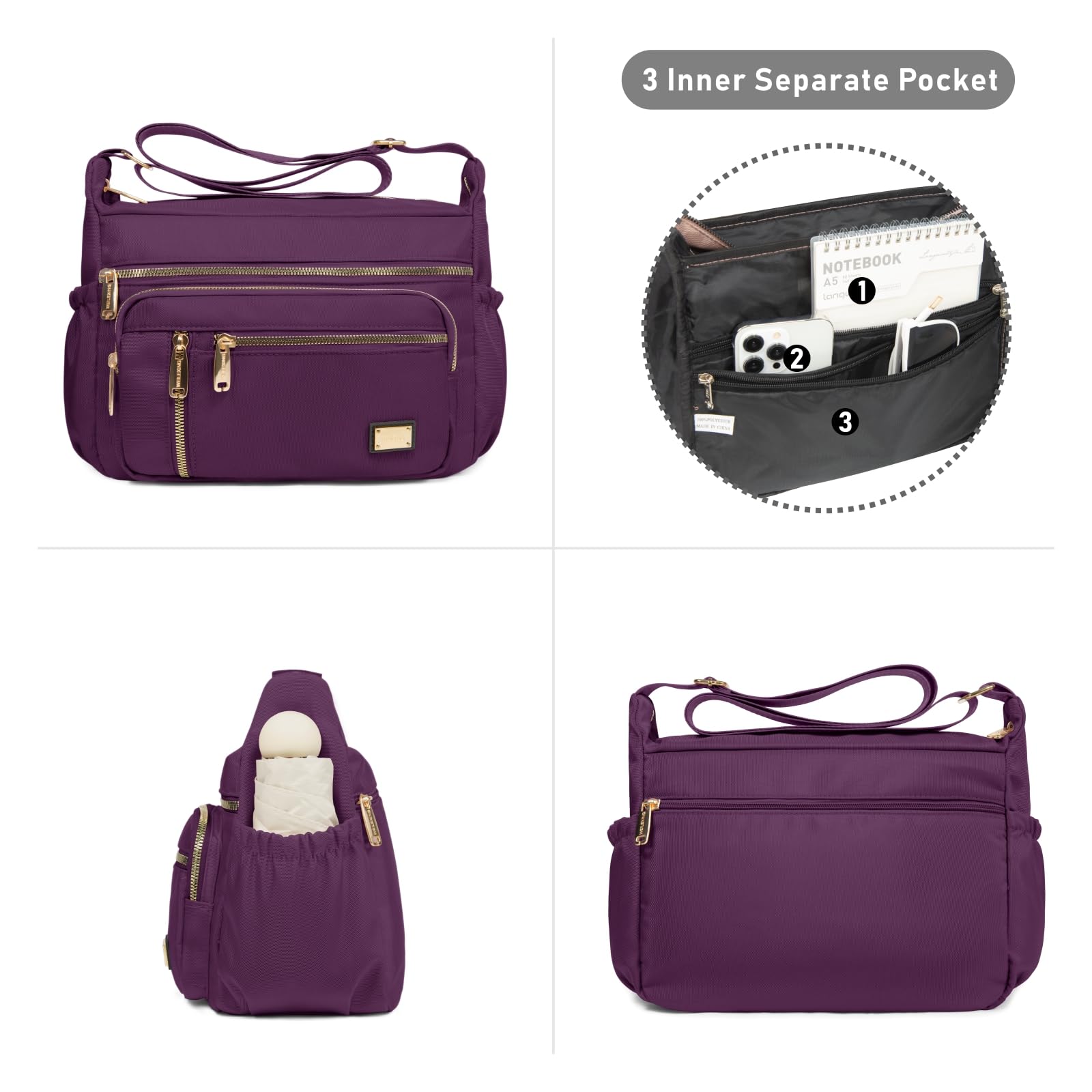 Foto 3 pulgar | Bandolera Npbag Para Mujer Impermeable Violeta - Venta Internacional.