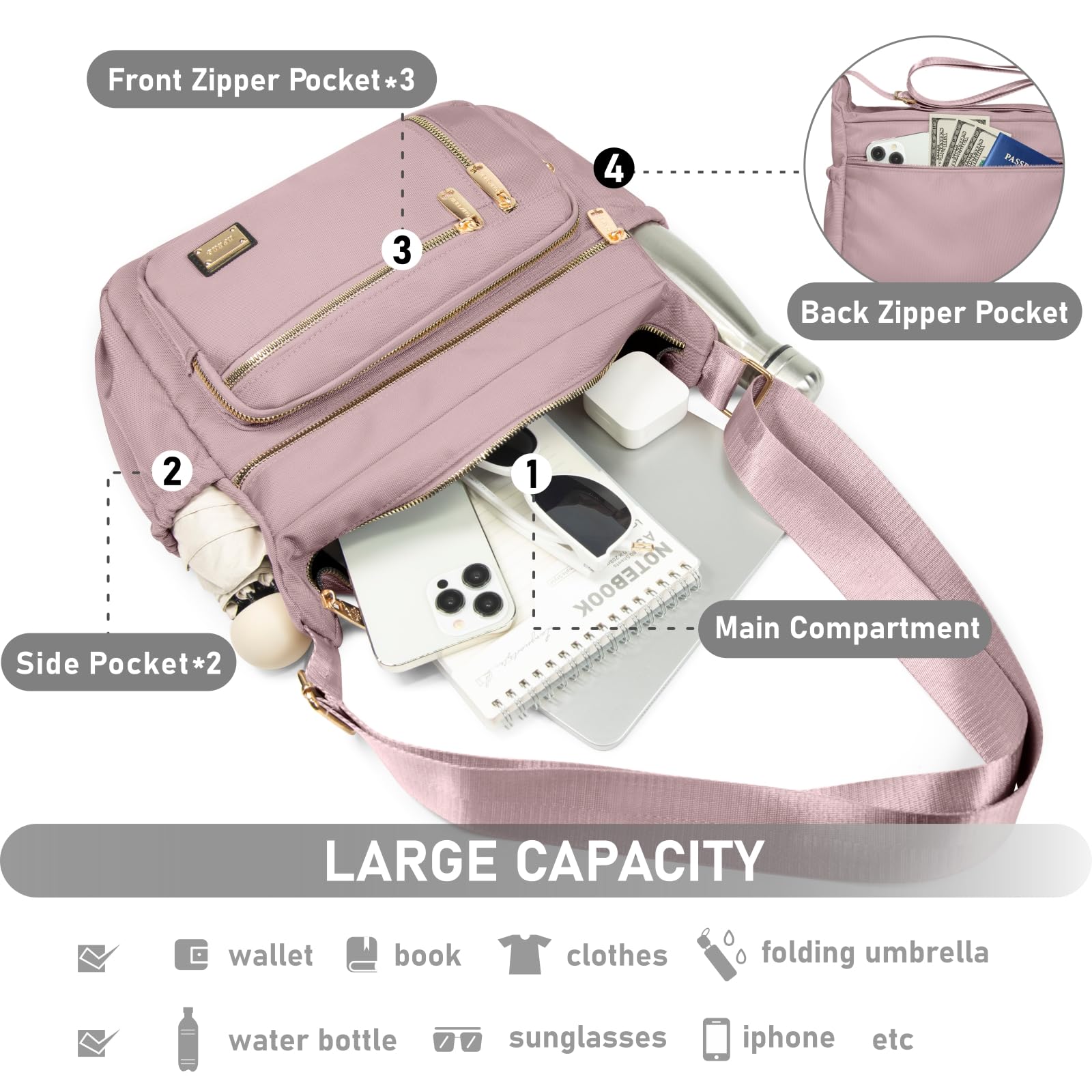 Foto 6 pulgar | Bandolera Npbag Para Mujer Impermeable Violeta - Venta Internacional.