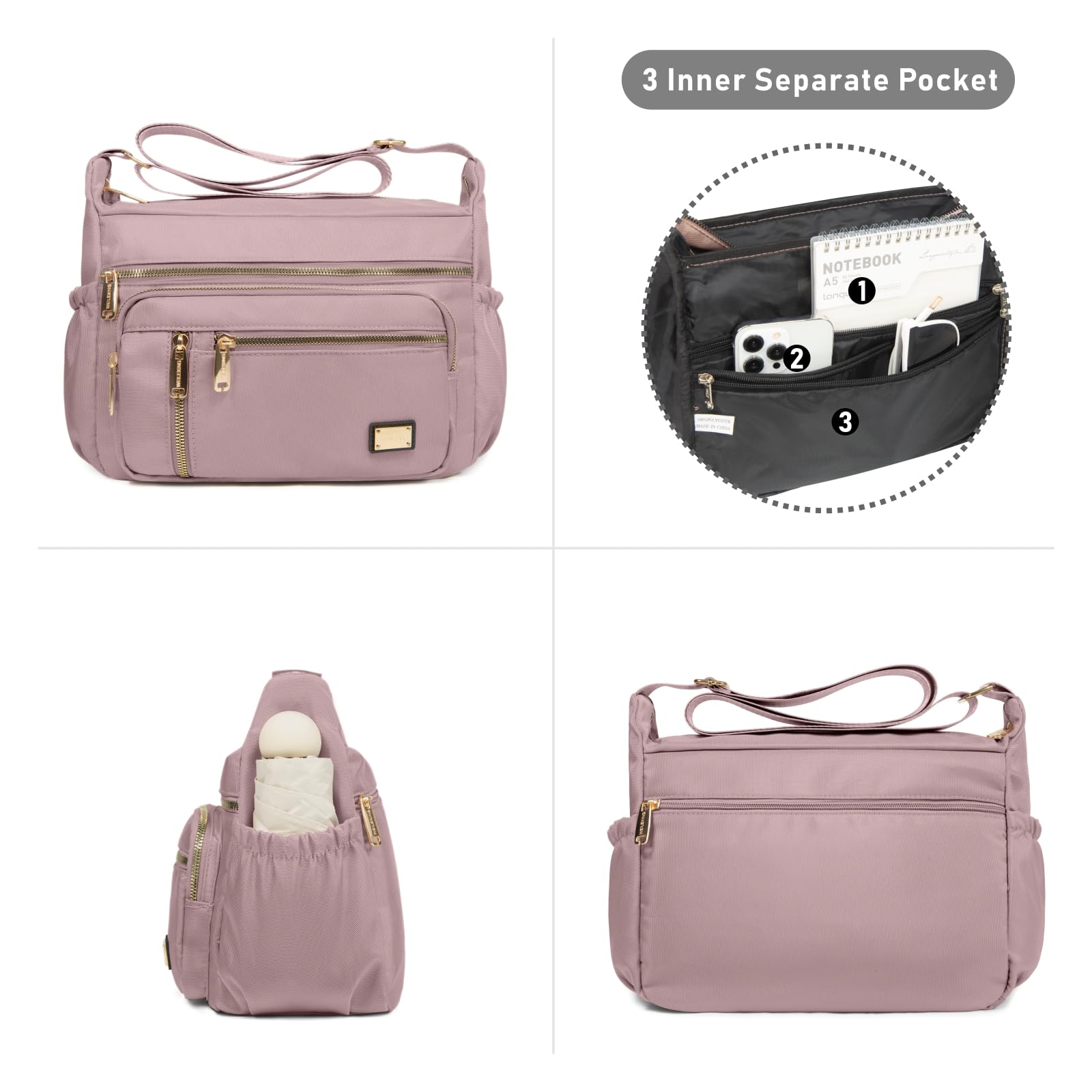 Foto 3 pulgar | Bandolera Npbag Para Mujer De Nailon Impermeable, Plata Y Rosa - Venta Internacional.